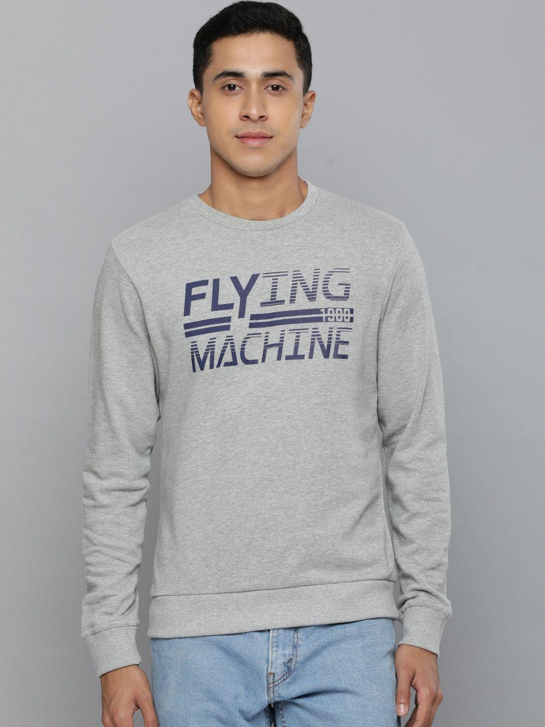 flying machine men grey melange brand logo print sweatshirt