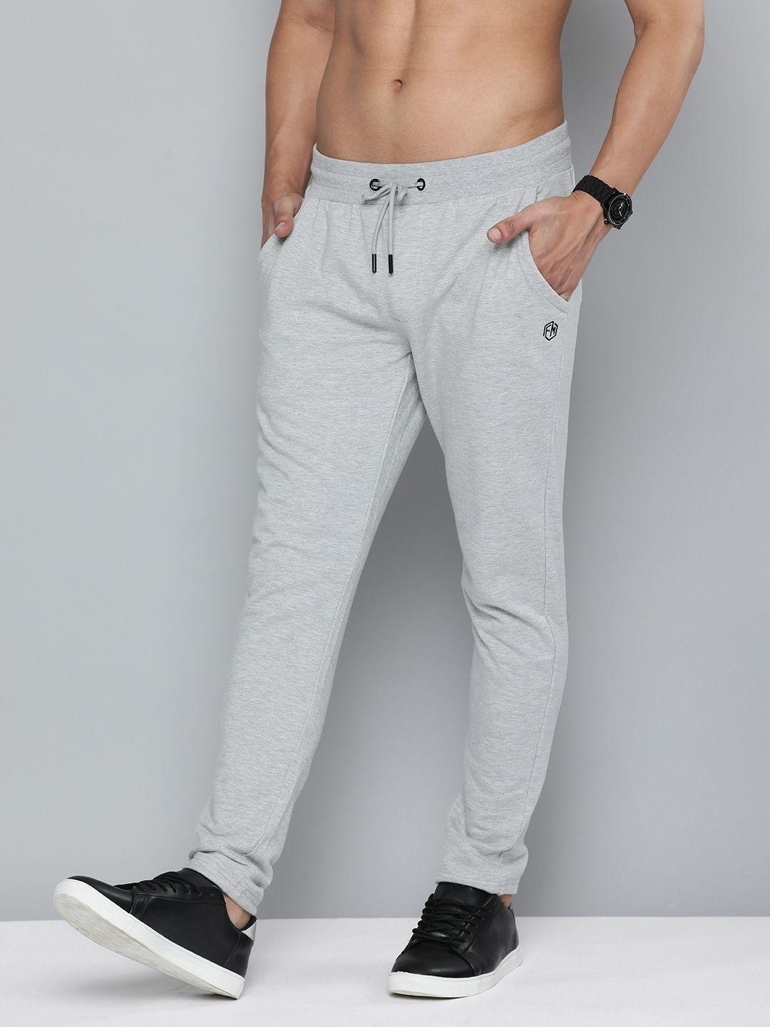 flying machine men grey melange solid slim fit mid-rise track pants