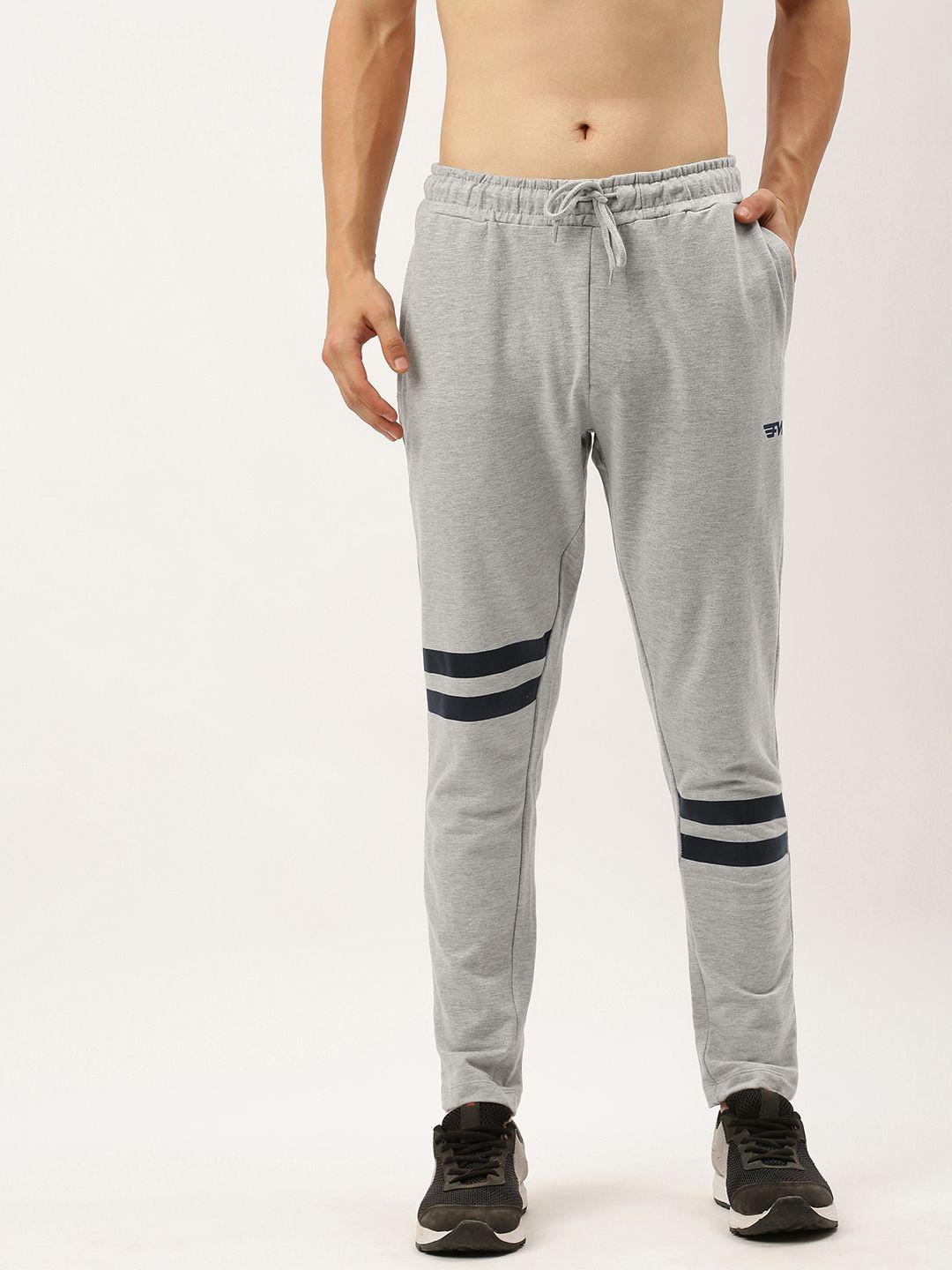 flying machine men grey melange straight fit solid track pants with striped detail