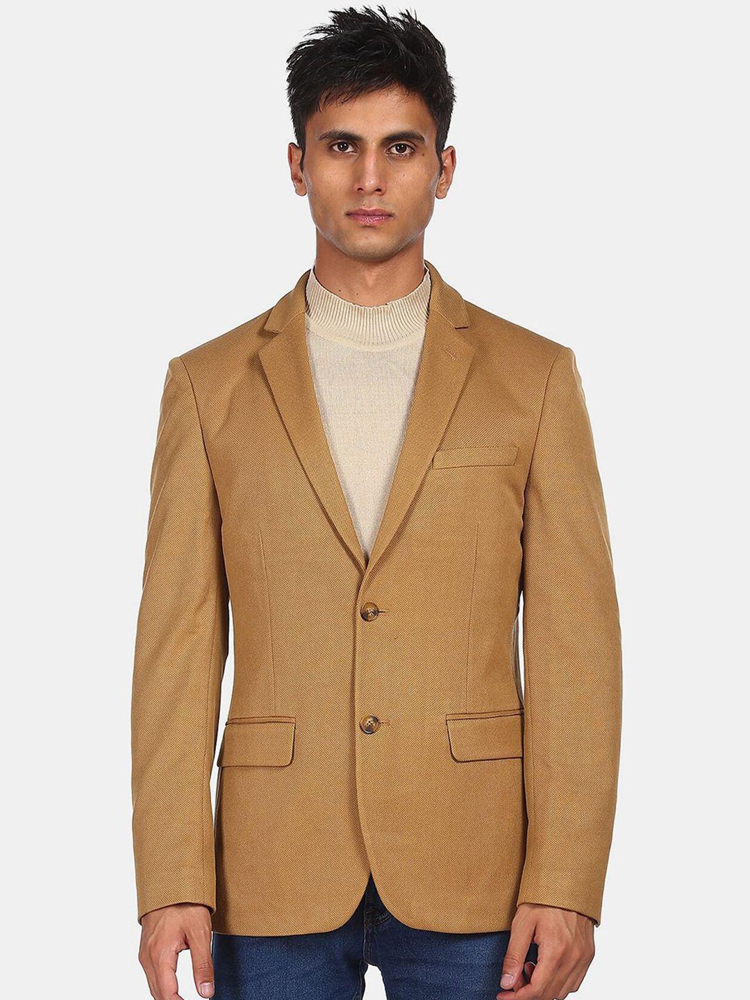 flying machine men khaki solid single-breasted casual blazer