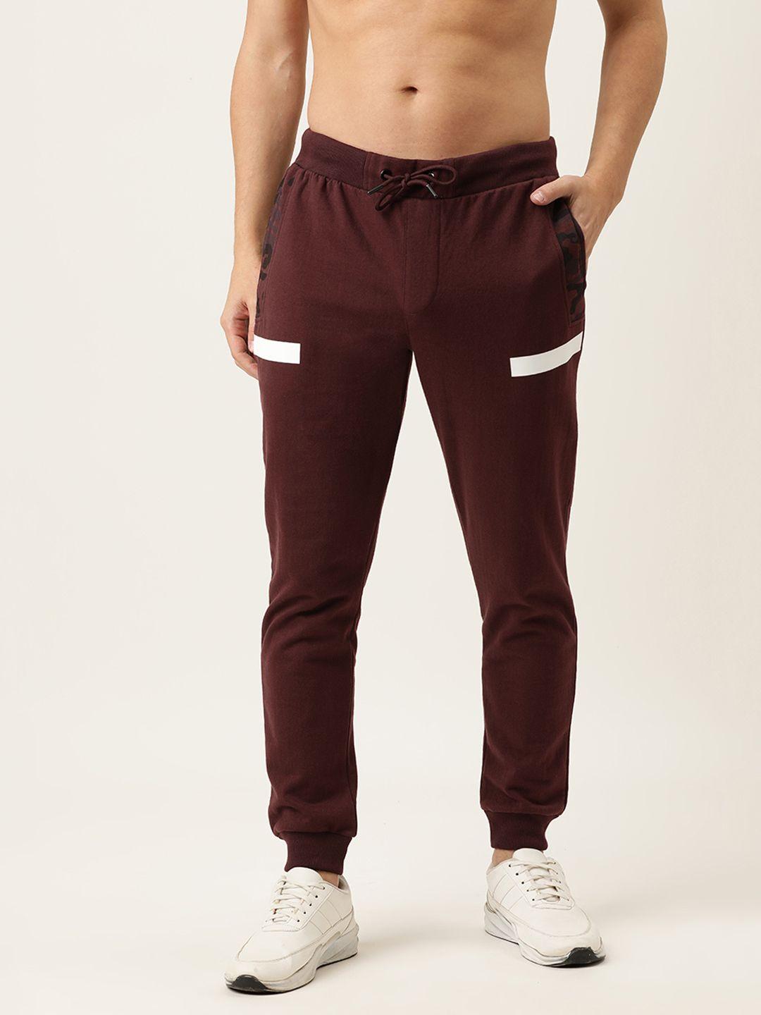 flying machine men maroon solid joggers