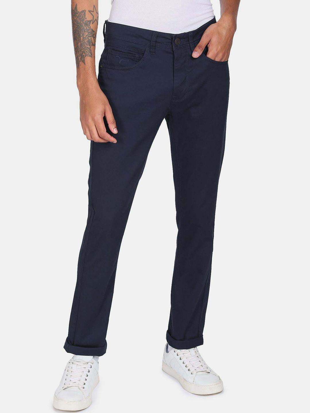 flying machine men mid-rise tapered fit plain trousers