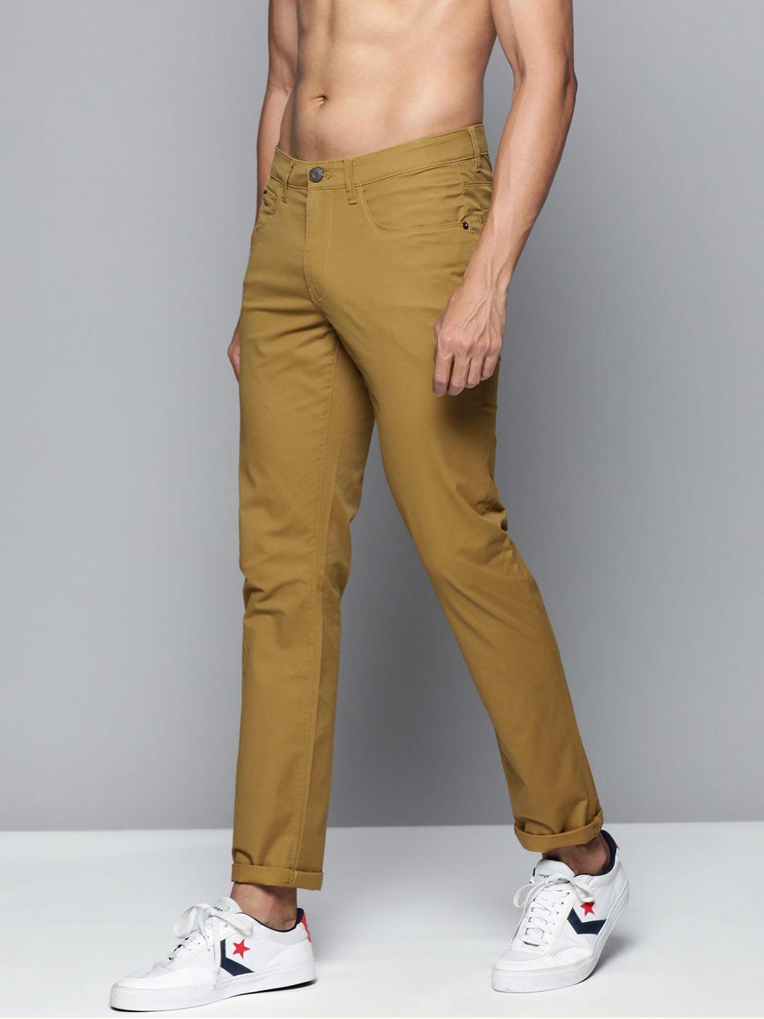 flying machine men mustard yellow slim fit trousers