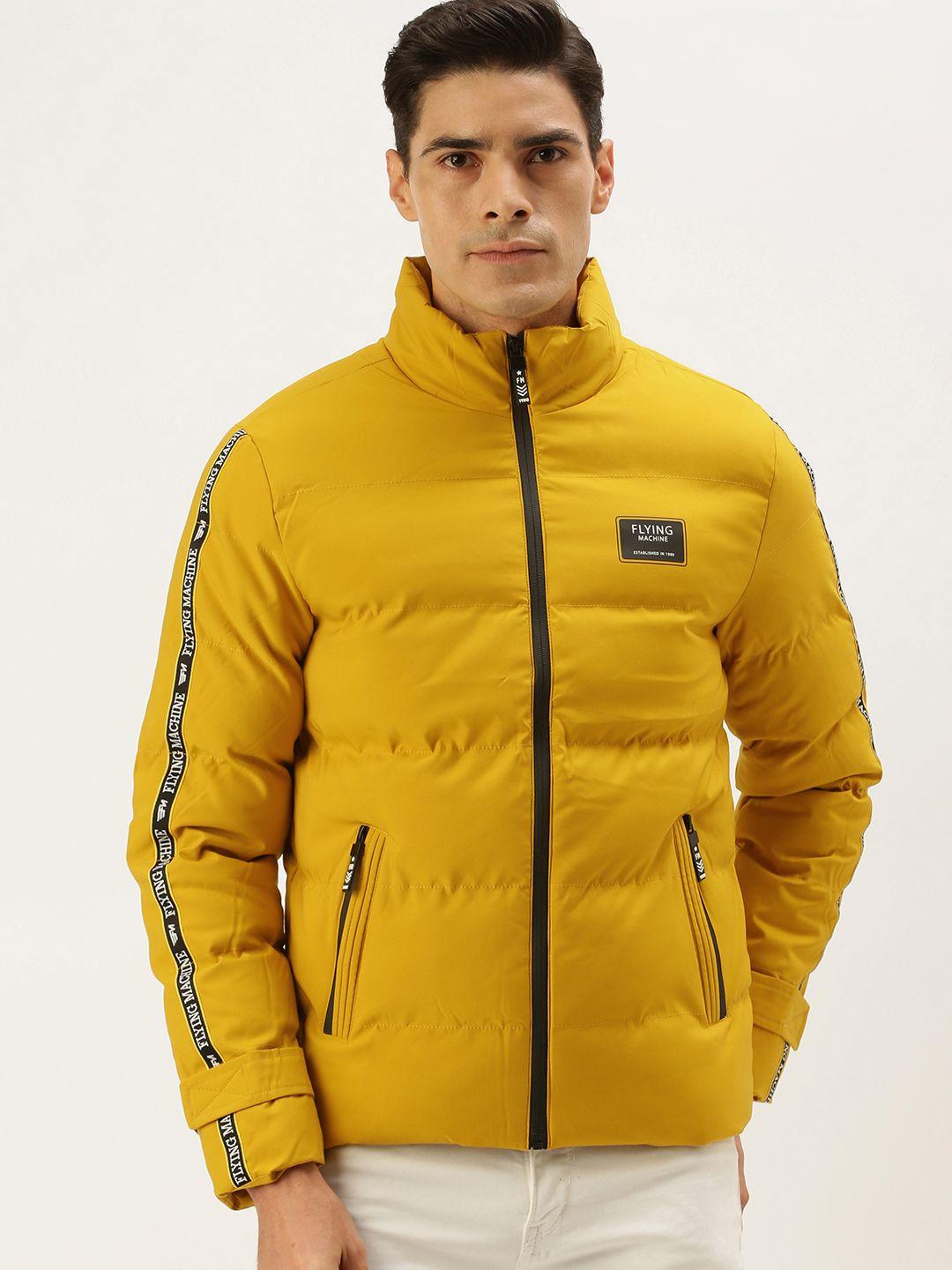 flying machine men mustard yellow solid puffer jacket