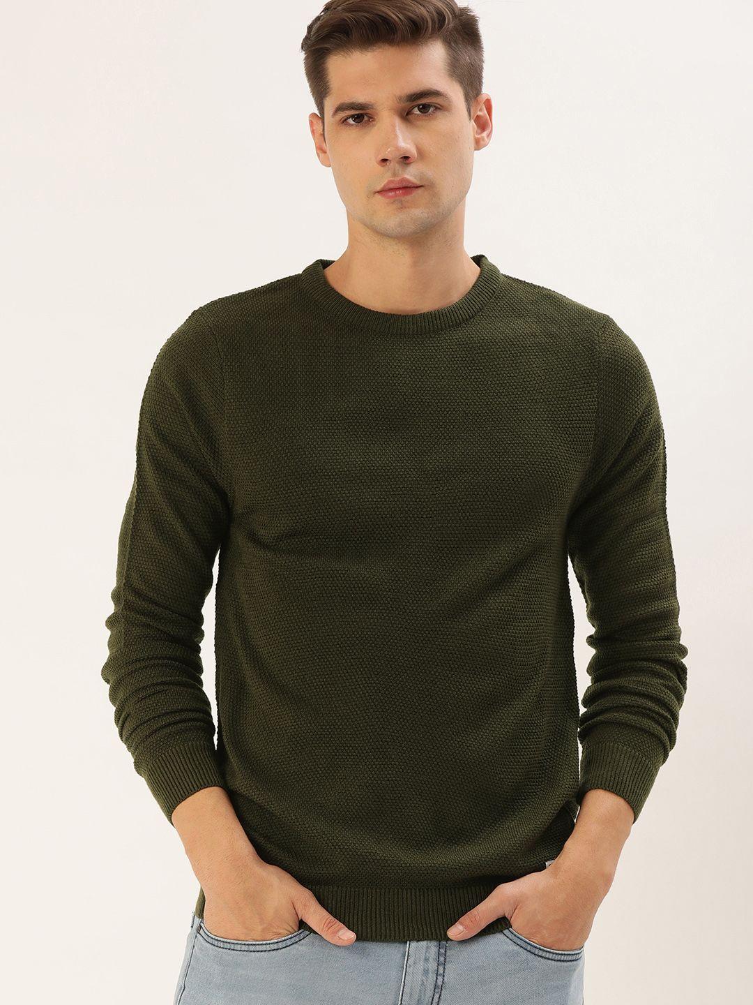 flying machine men olive green boucle pullover sweater