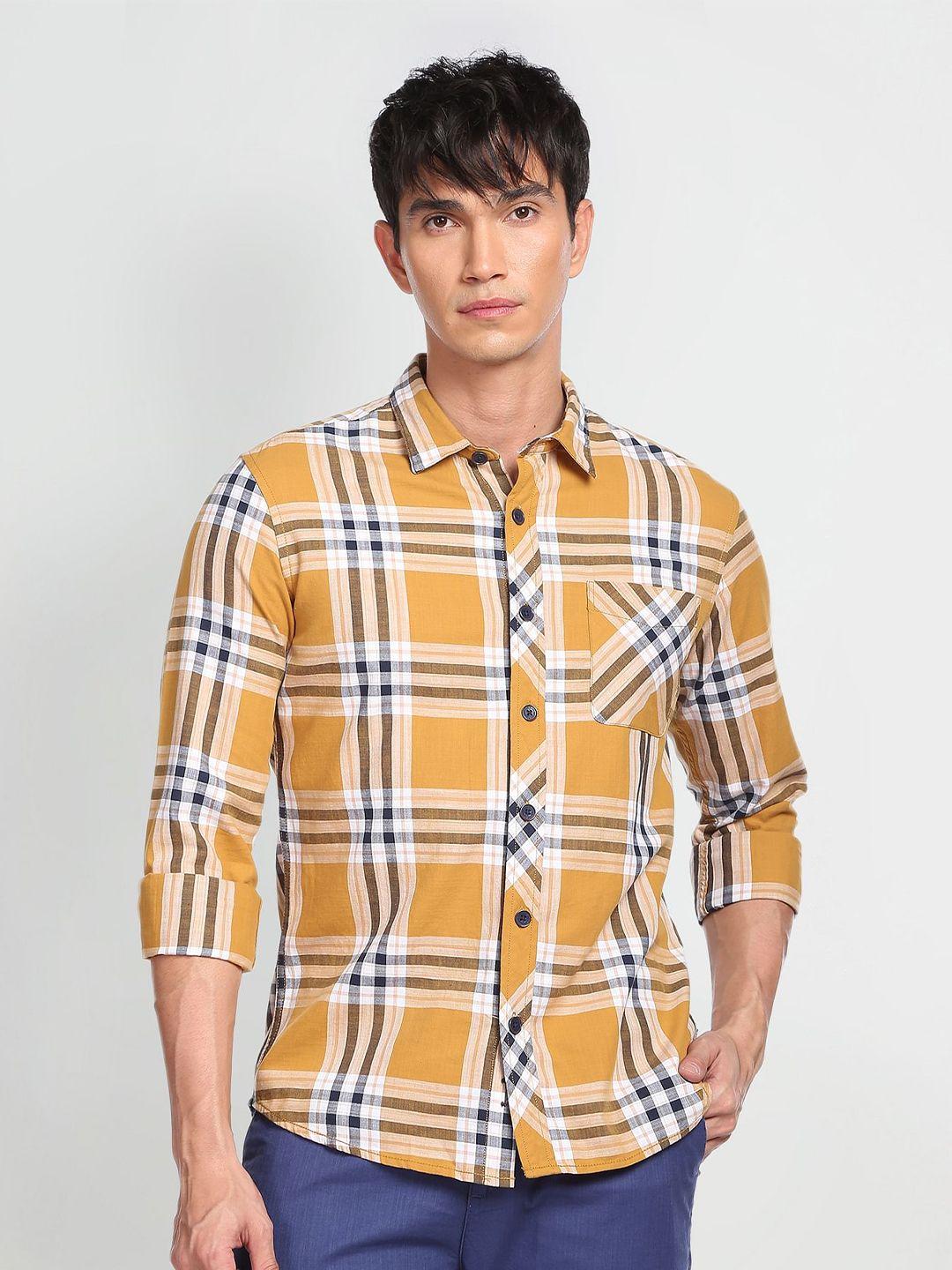 flying machine men opaque checked pure cotton twill casual shirt