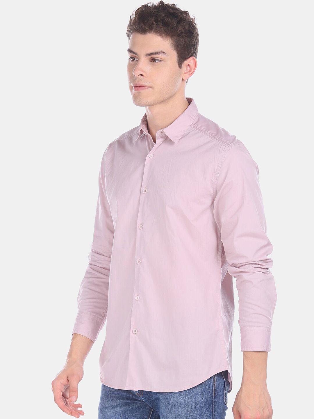 flying machine men pink regular fit solid casual shirt