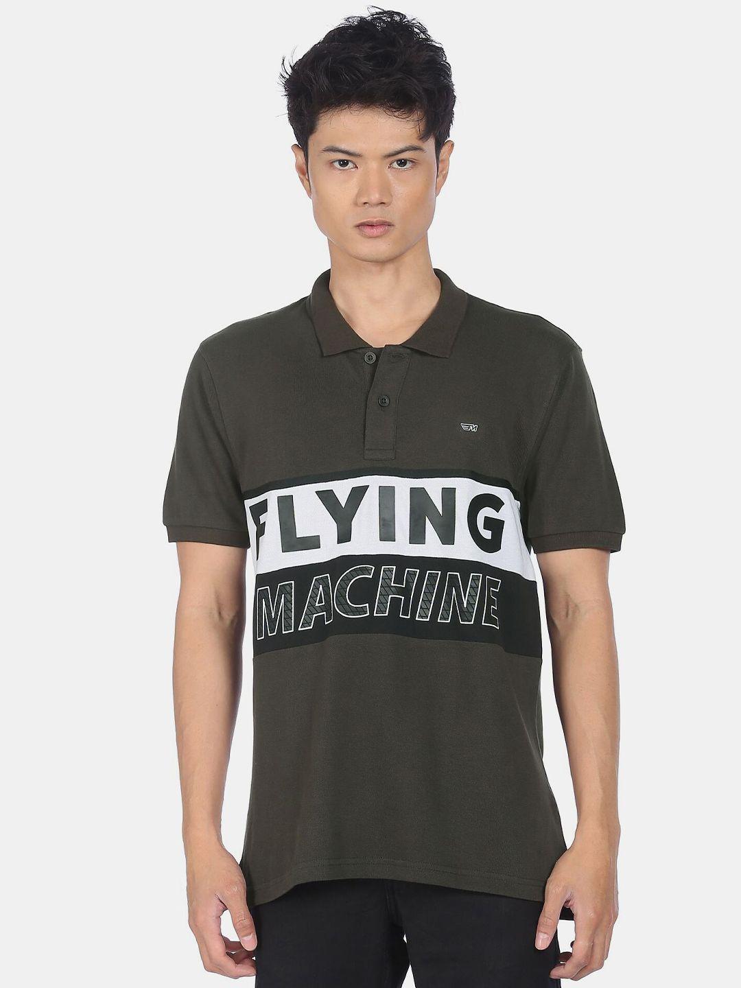 flying machine men plus size charcoal grey  & white typography printed cotton t-shirt