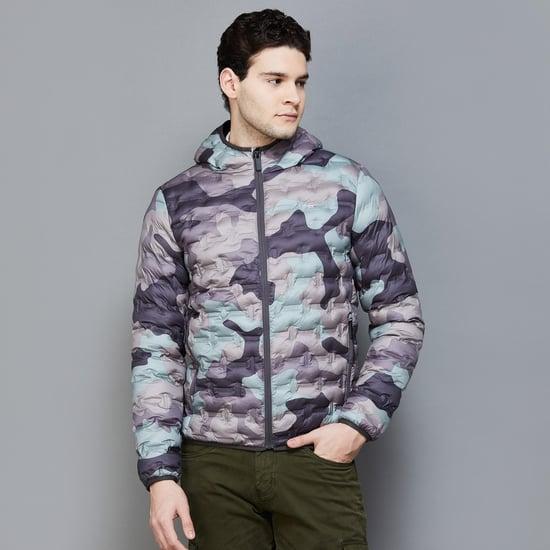 flying machine men printed hooded puffer jacket