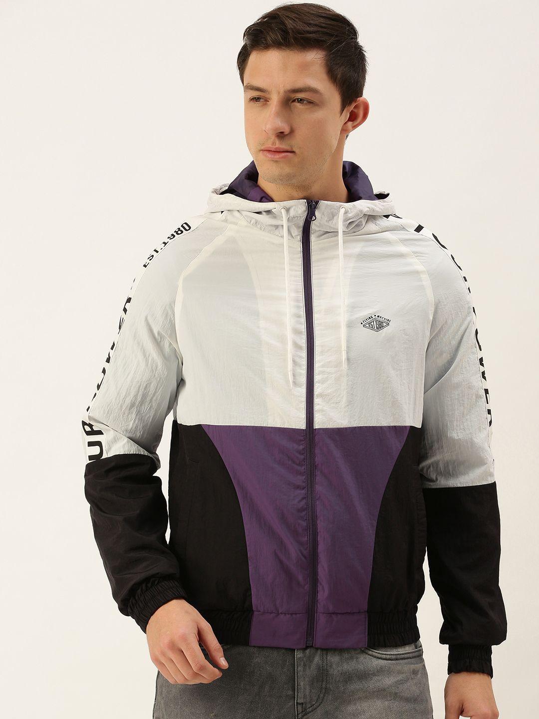 flying machine men purple & white colourblocked sporty jacket