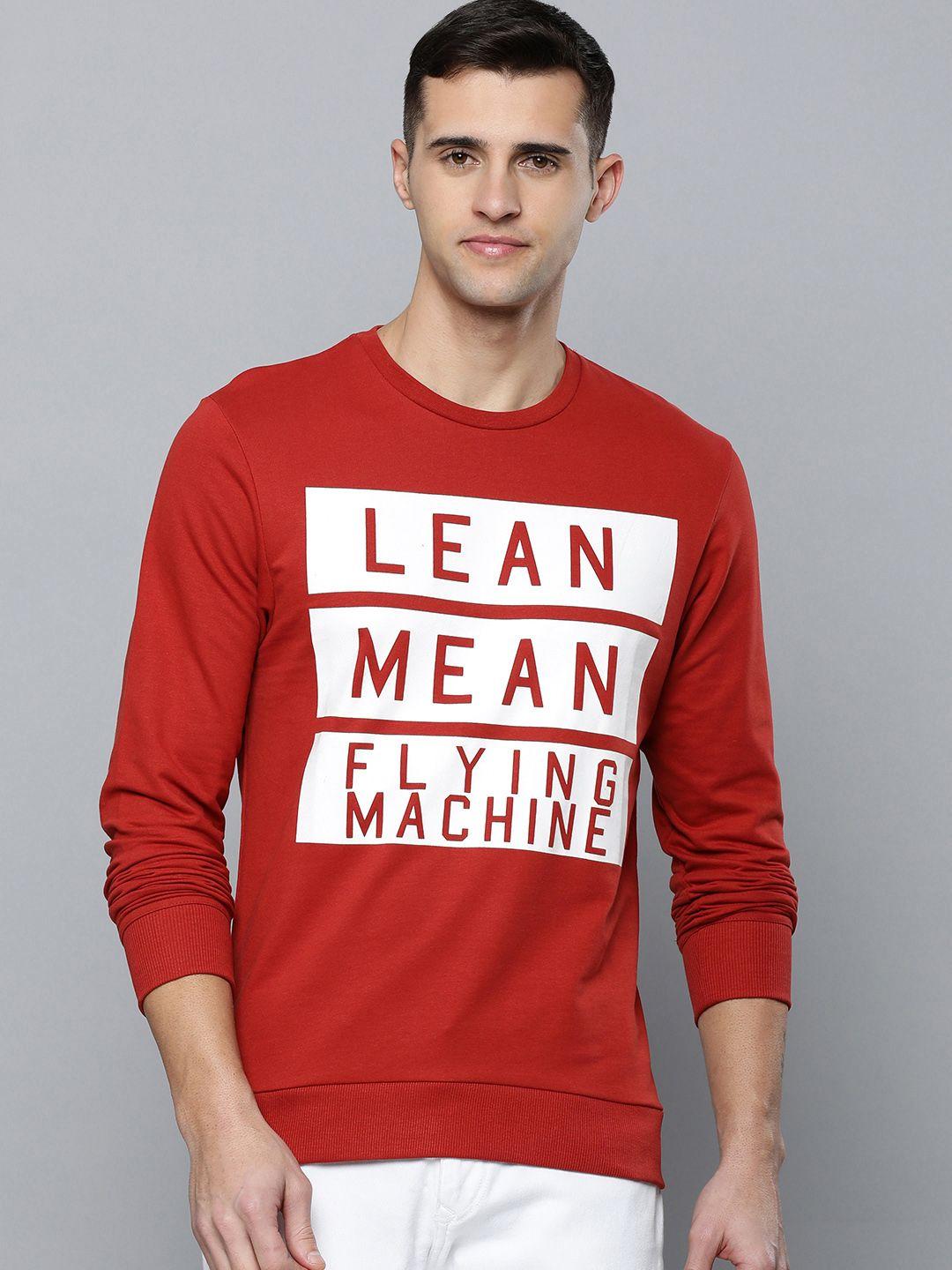 flying machine men red brand logo printed pure cotton pullover sweatshirt