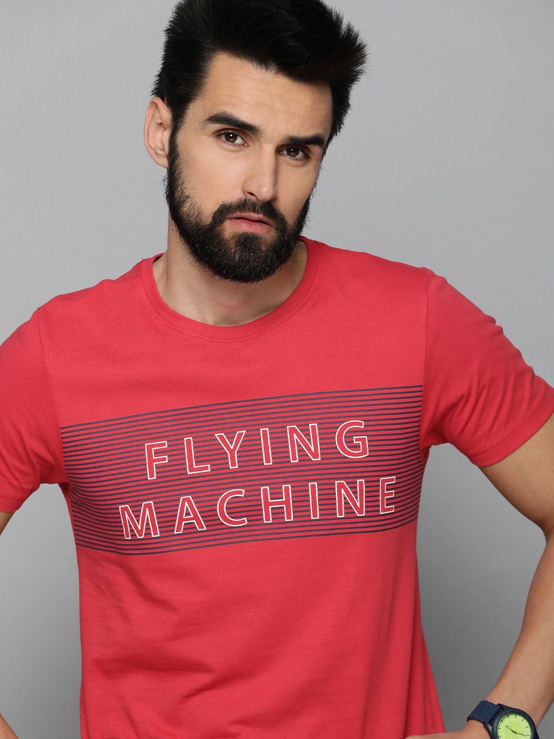 flying machine men red brand logo printed pure cotton t-shirt