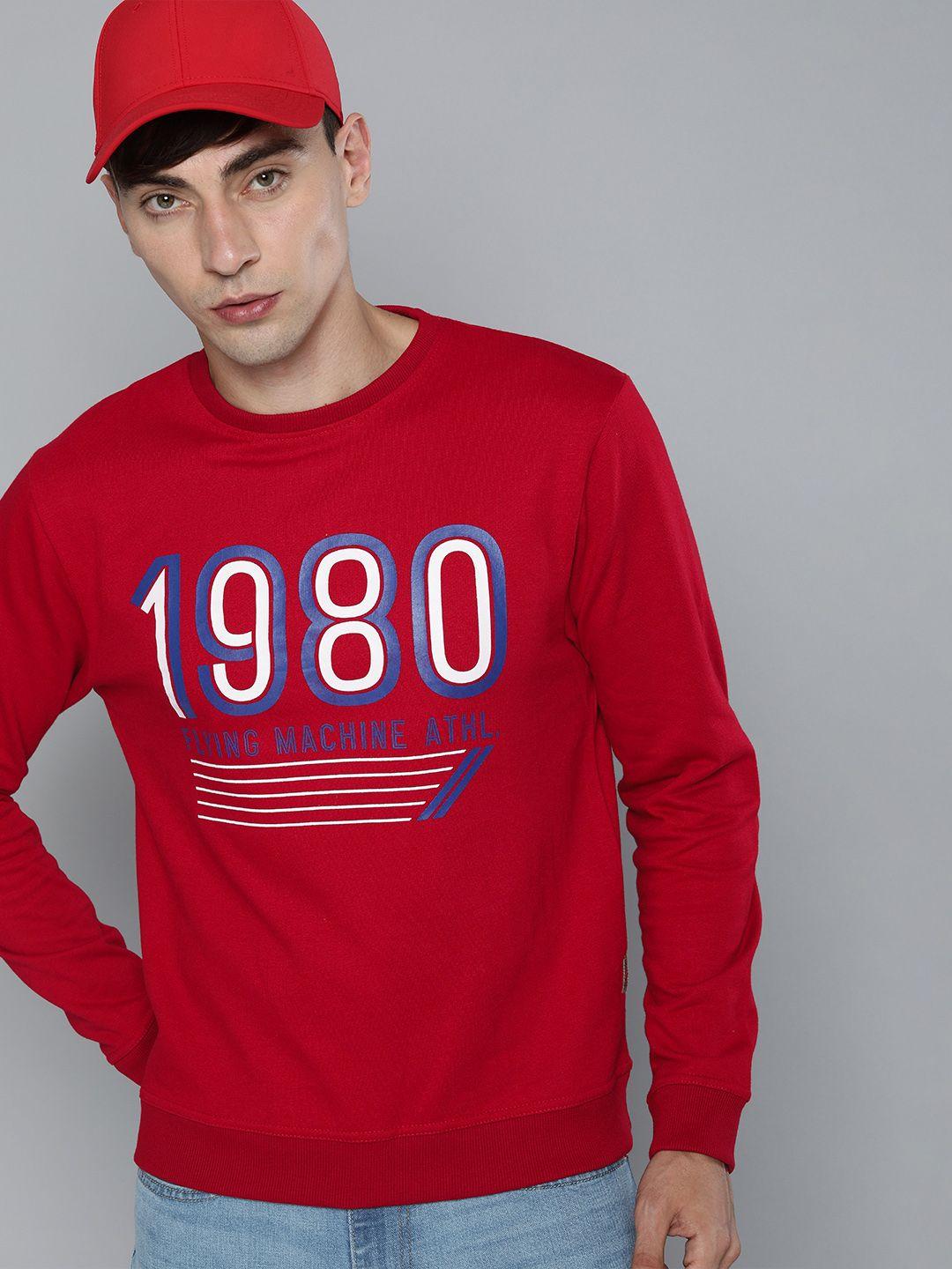 flying machine men red brand logo printed sweatshirt