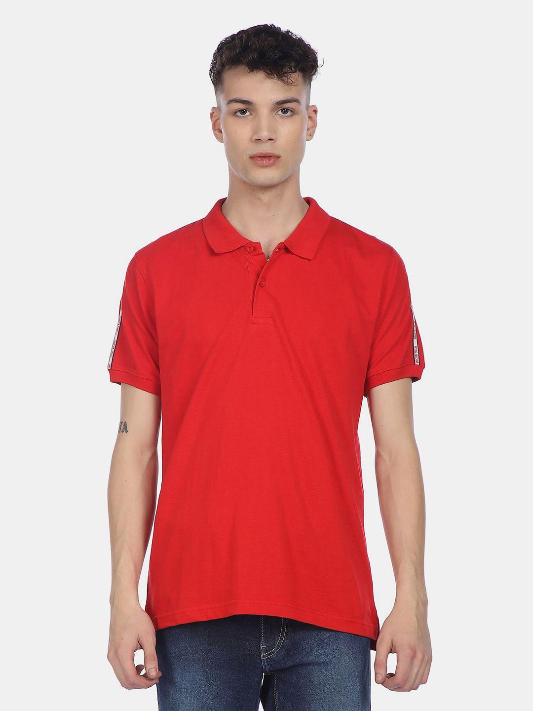 flying machine men red polo collar pure cotton slim fit t-shirt