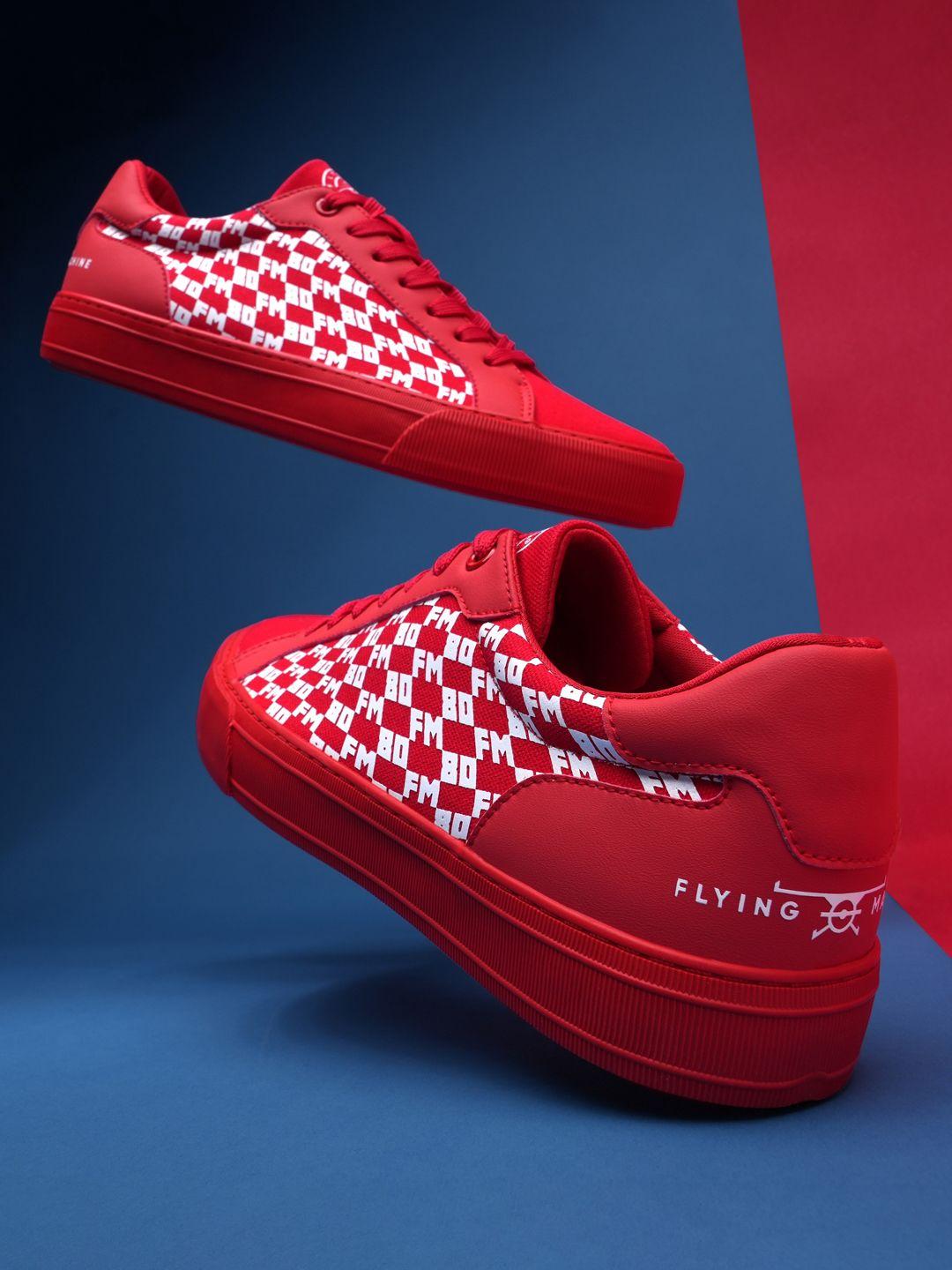 flying machine men red printed sneakers