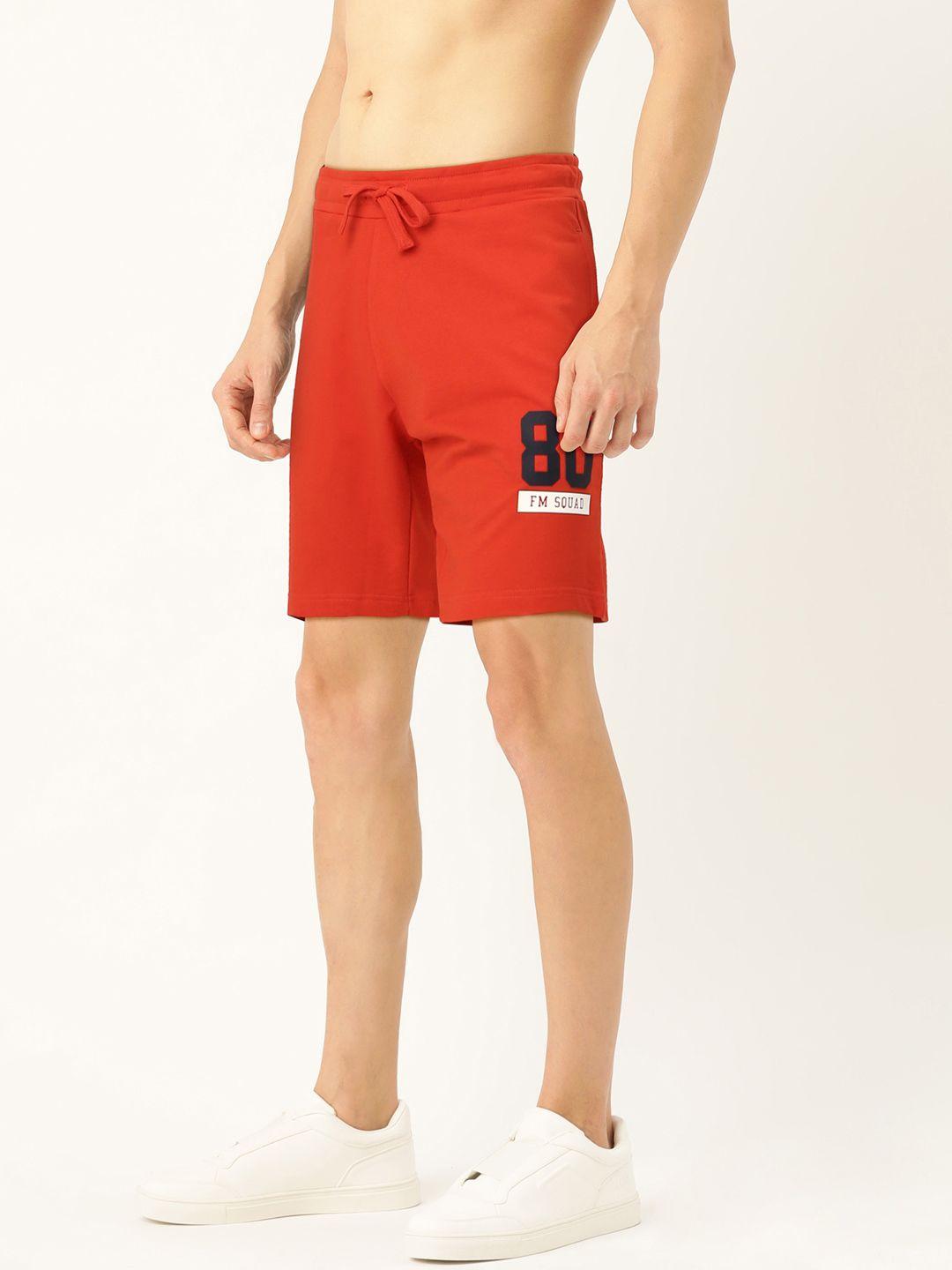 flying machine men red solid regular fit regular shorts with printed detail