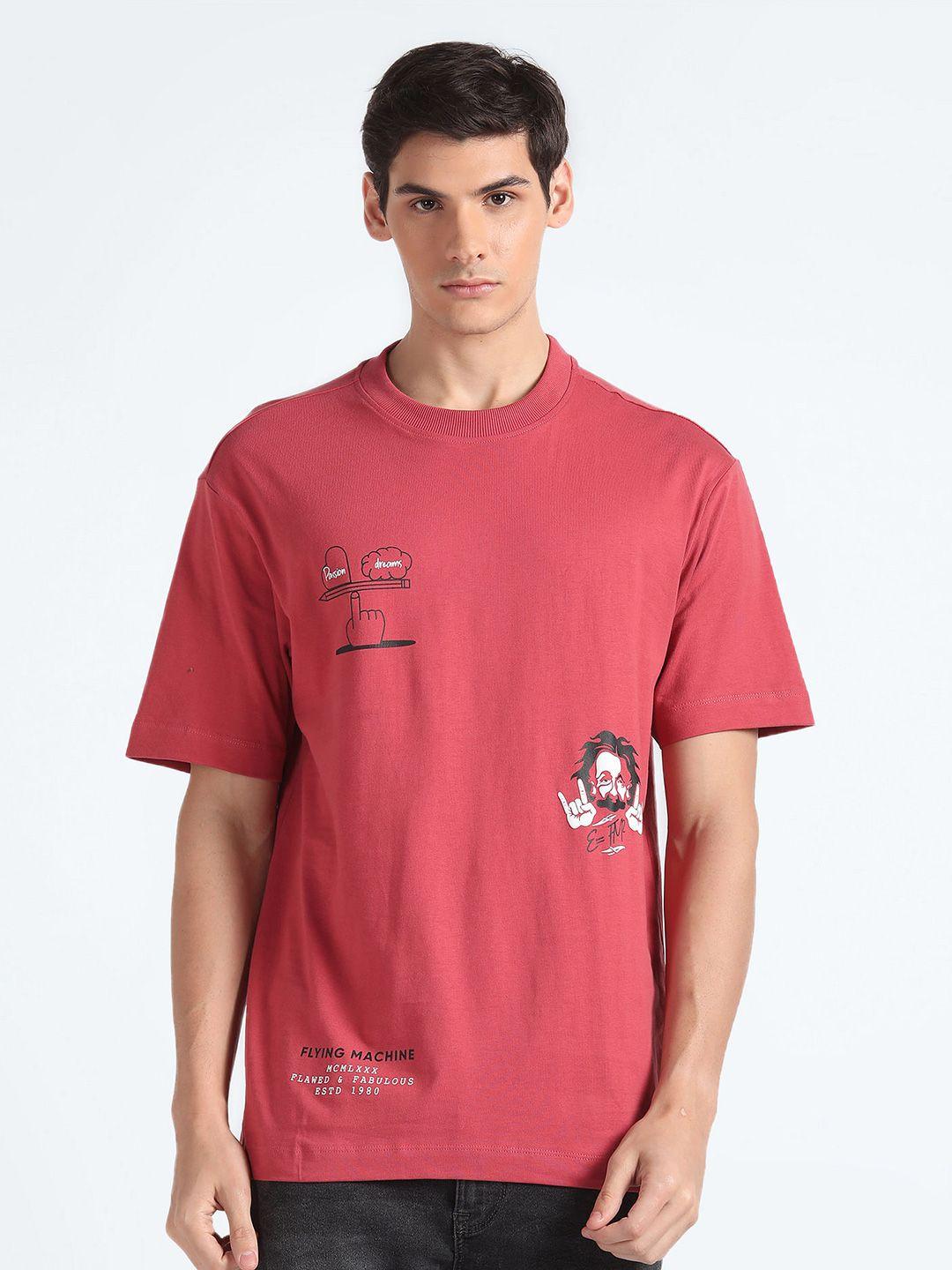 flying machine men red typography extended sleeves t-shirt