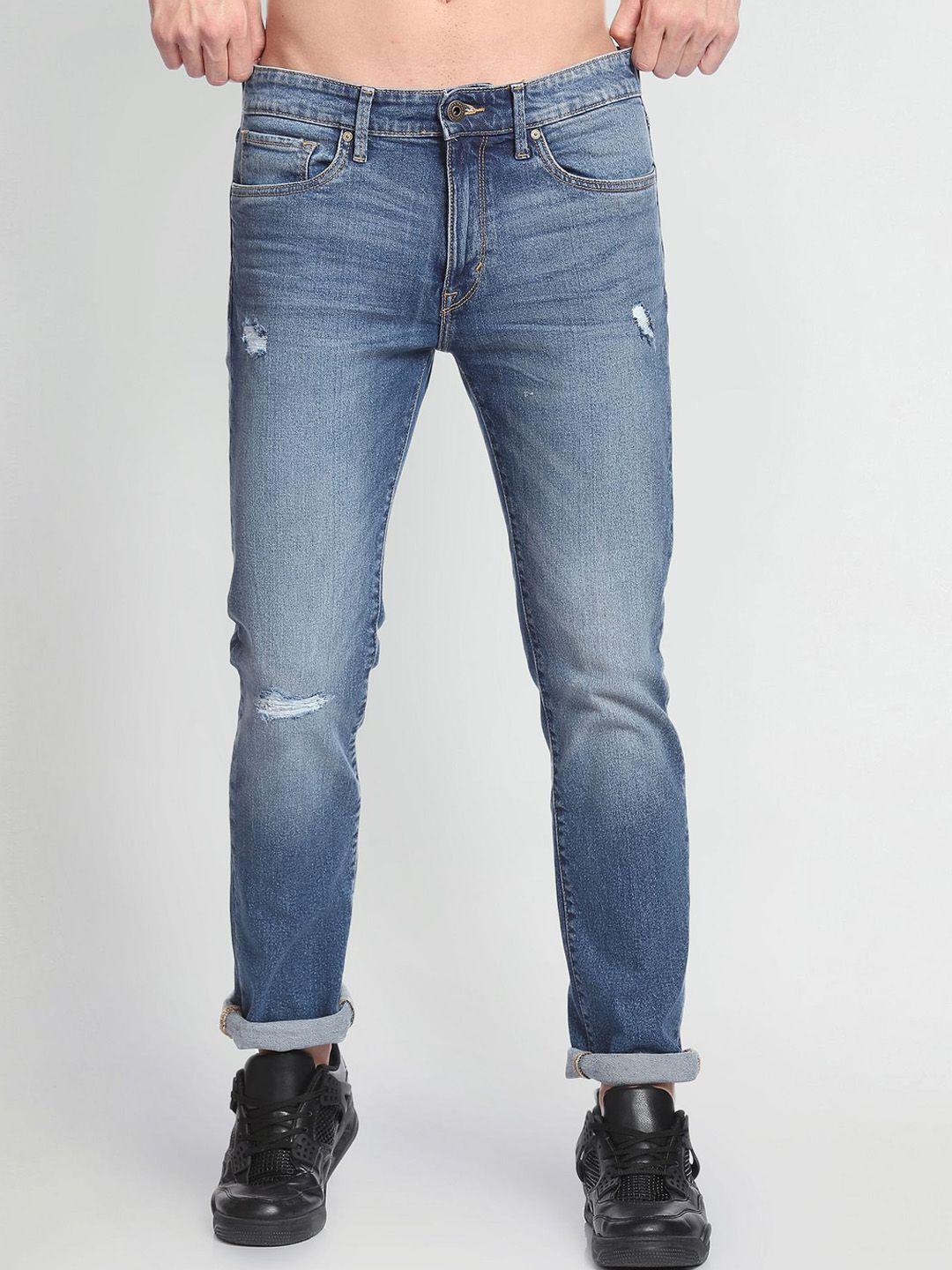 flying machine men tapered fit low distress heavy fade mid-rise stretchable jeans