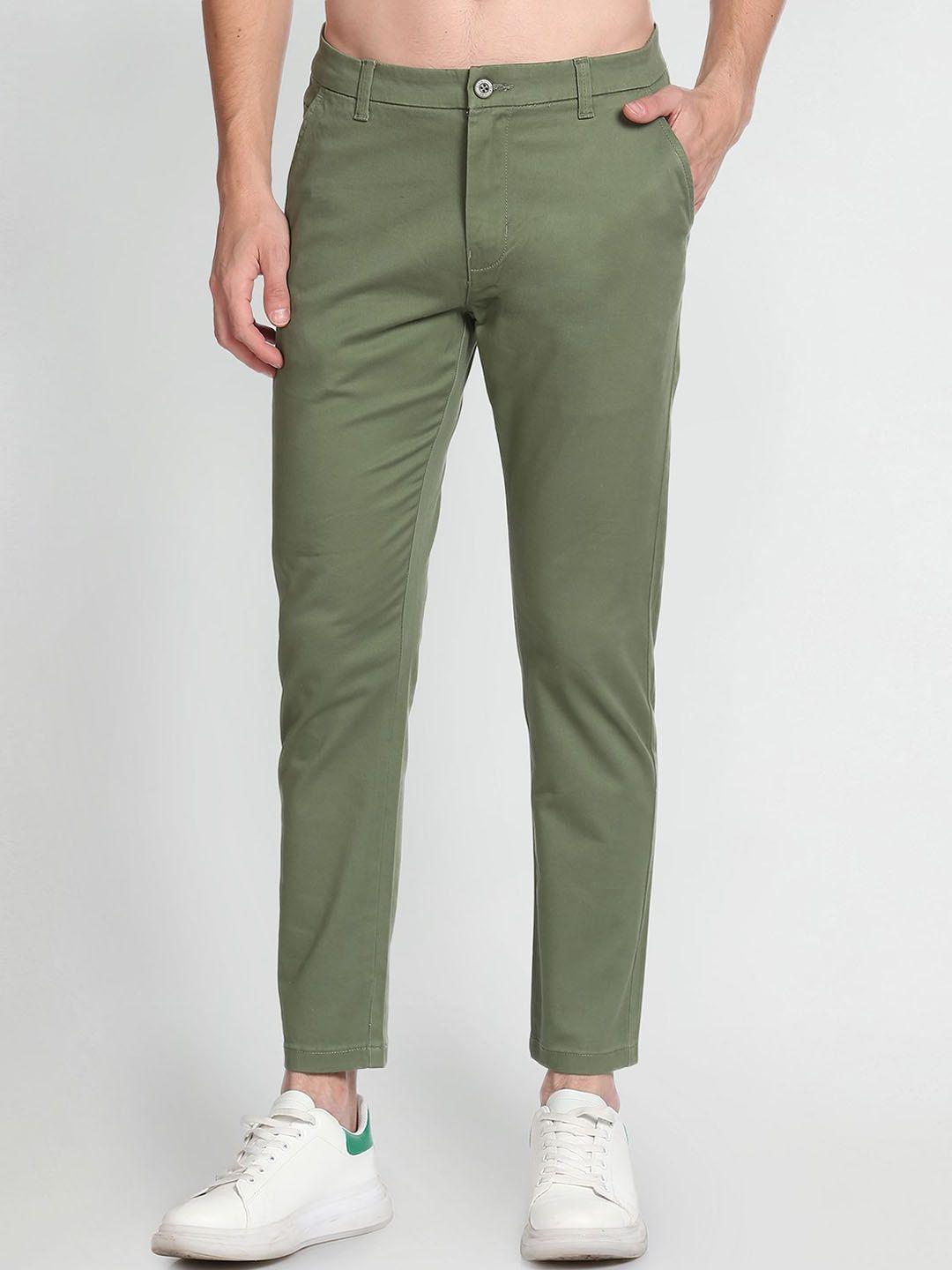 flying machine men tapered fit mid-rise cotton trousers