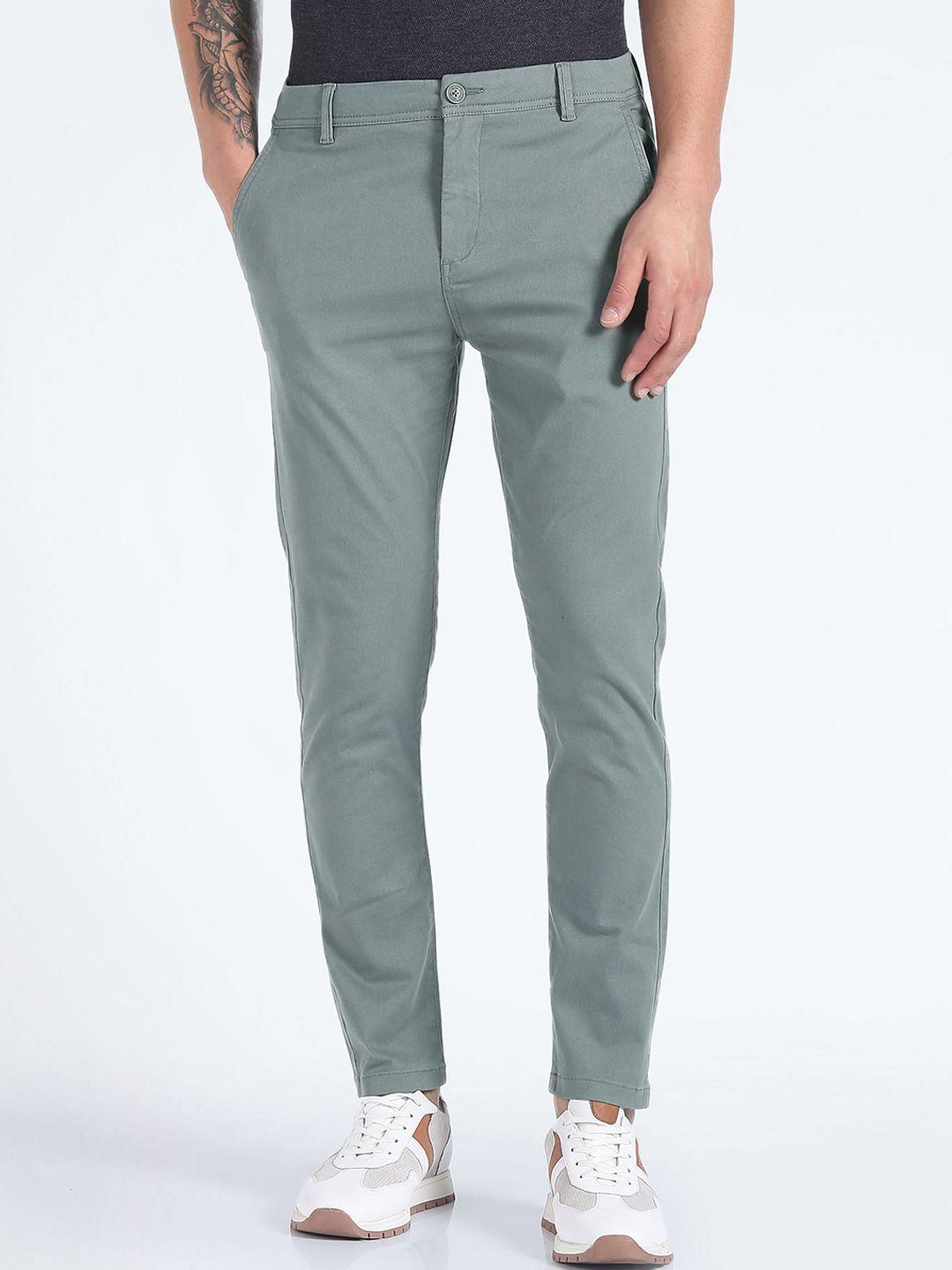 flying machine men tapered fit mid-rise cotton twill weave trousers