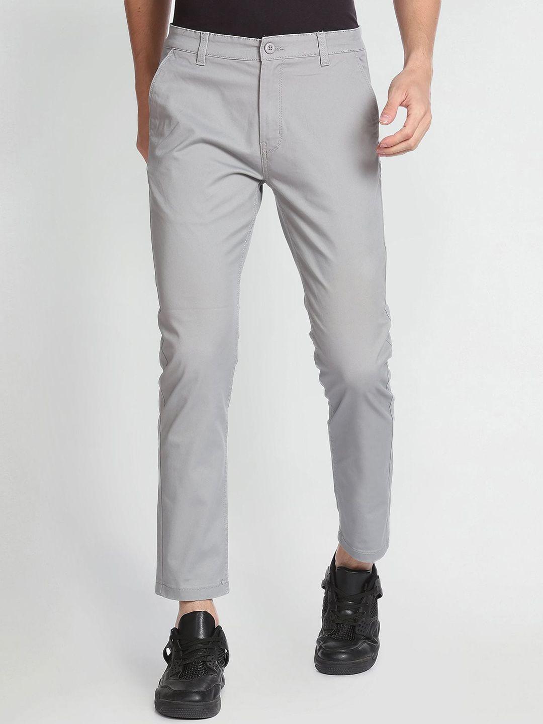 flying machine men tapered fit mid-rise plain cotton trousers