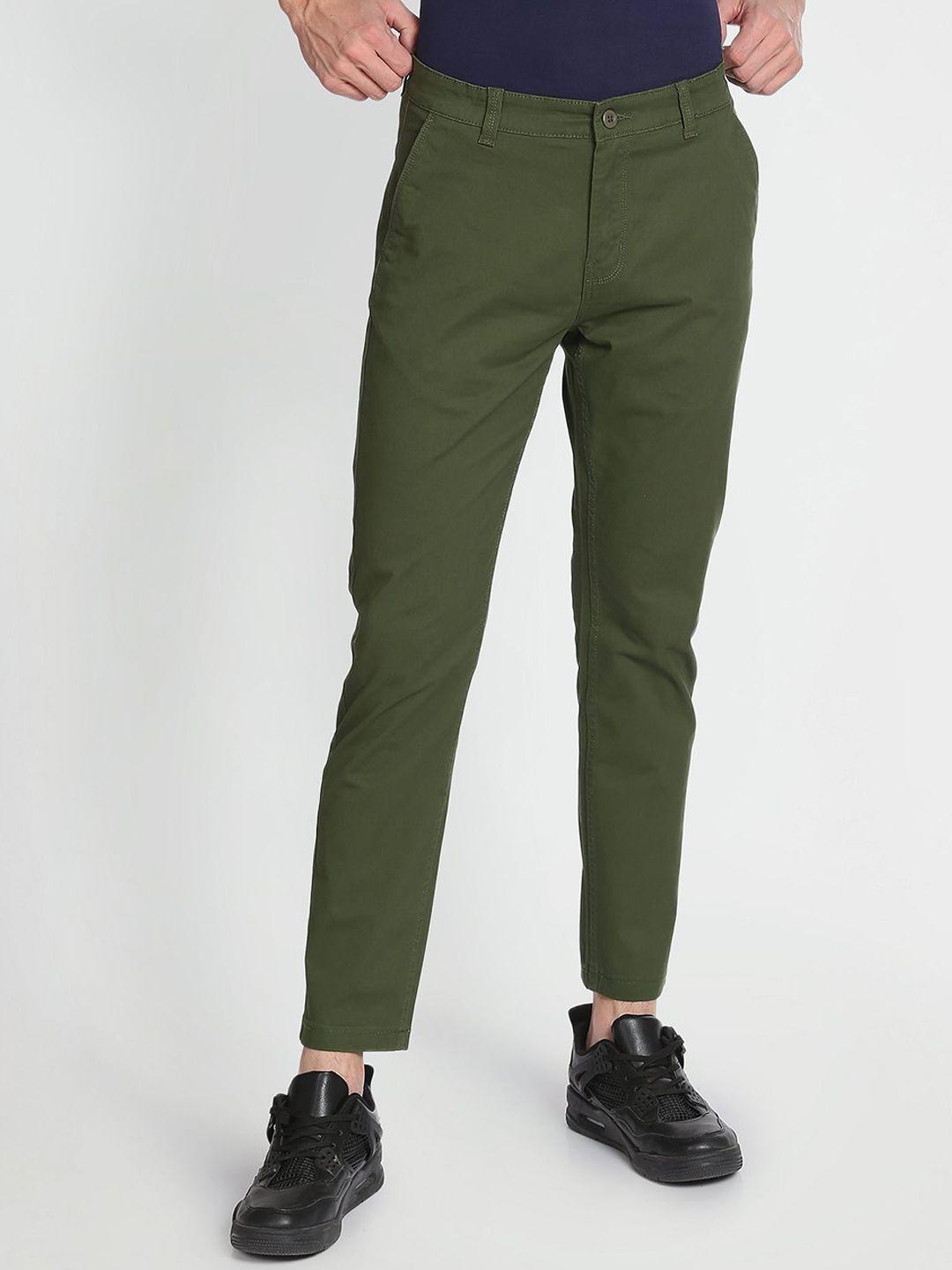 flying machine men tapered fit mid-rise plain cotton trousers