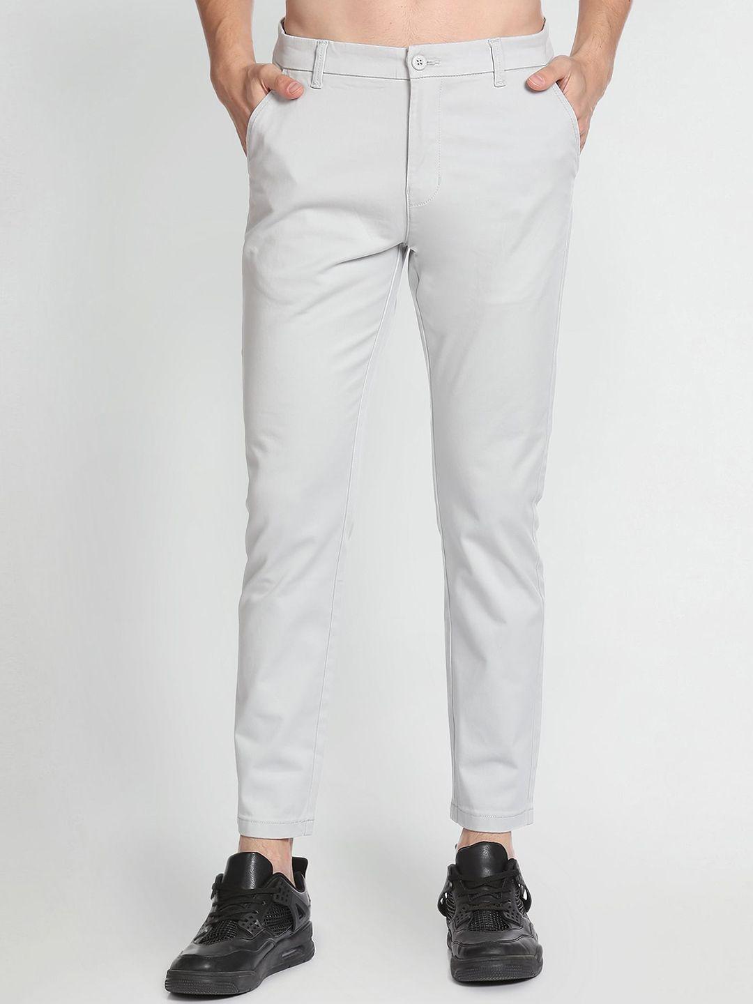 flying machine men tapered fit mid-rise plain cotton trousers