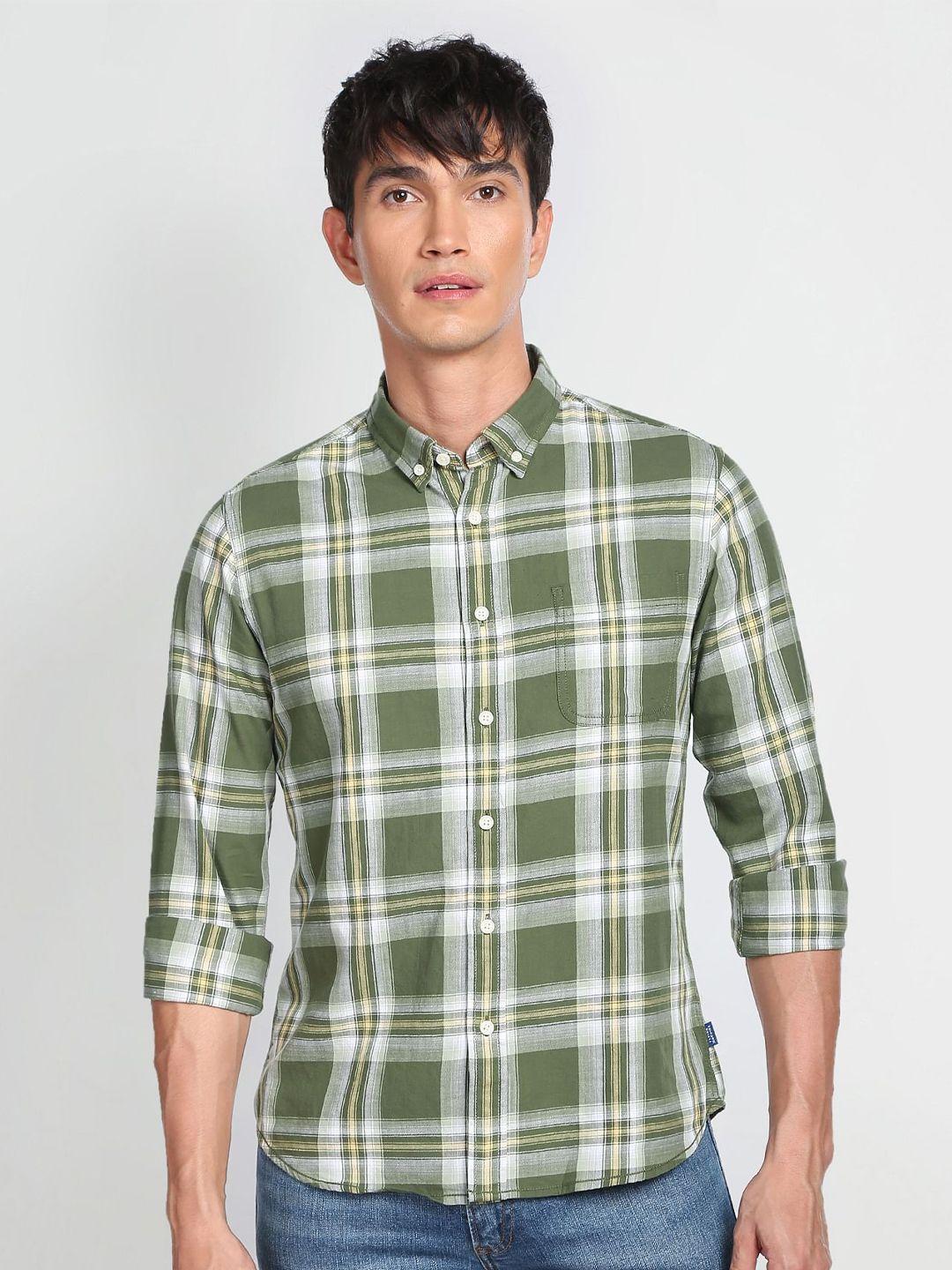 flying machine men tartan checks pure cotton checked twill casual shirt