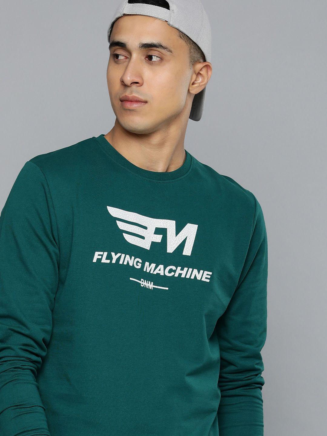 flying machine men teal green brand logo printed pure cotton sweatshirt