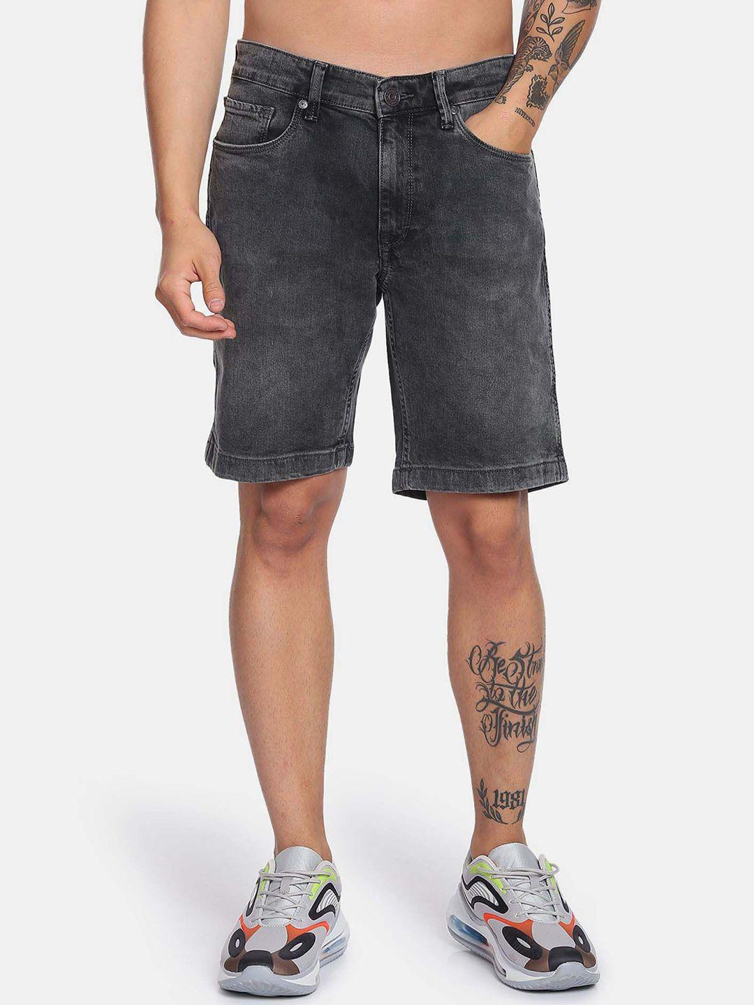 flying machine men washed regular fit rise stone wash denim shorts