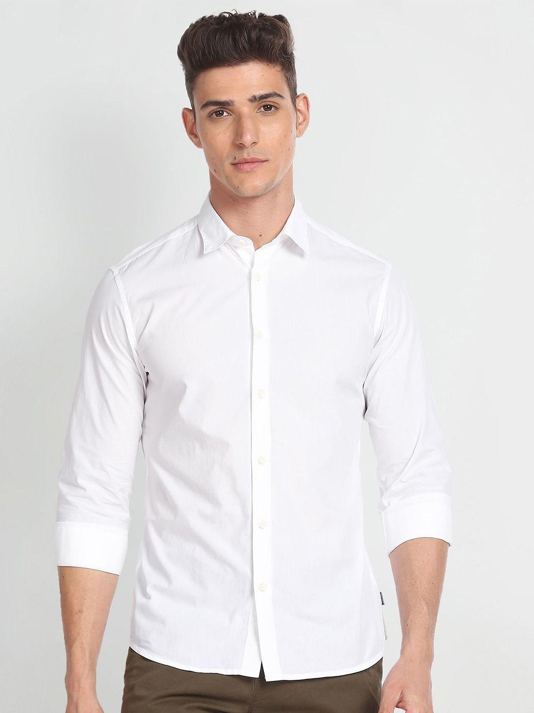 flying machine men white opaque casual shirt