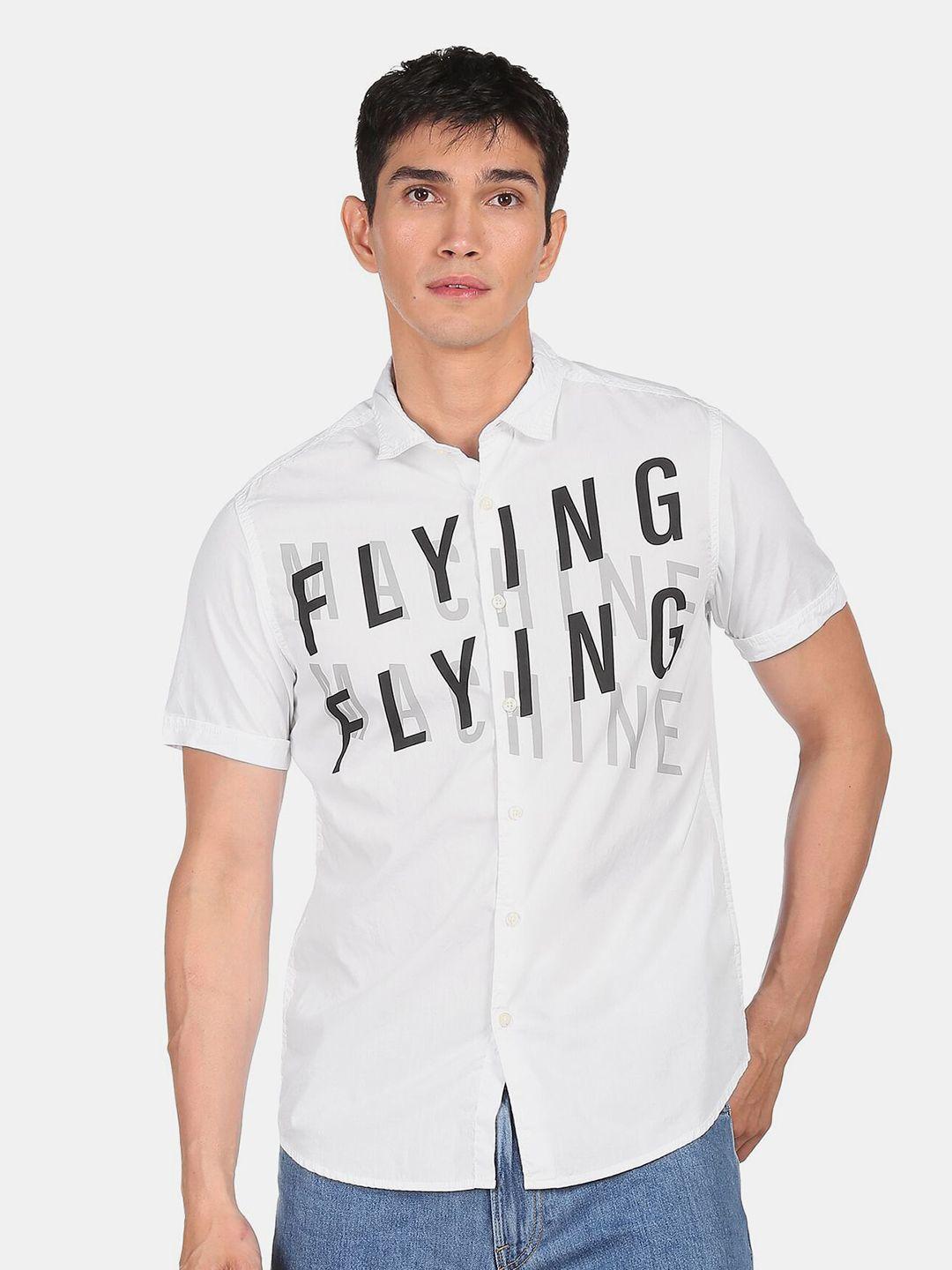 flying machine men white printed casual shirt