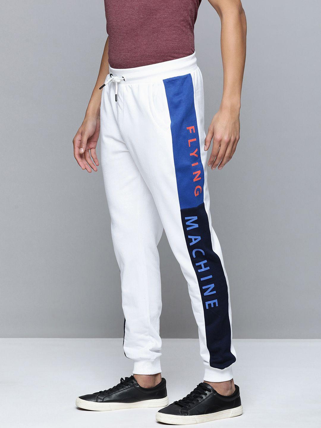 flying machine men white solid slim fit joggers