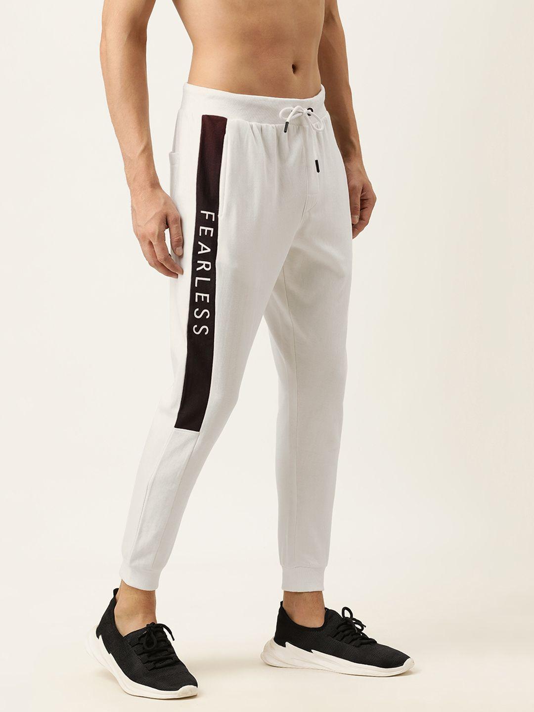 flying machine men white solid straight-fit joggers with side stripe