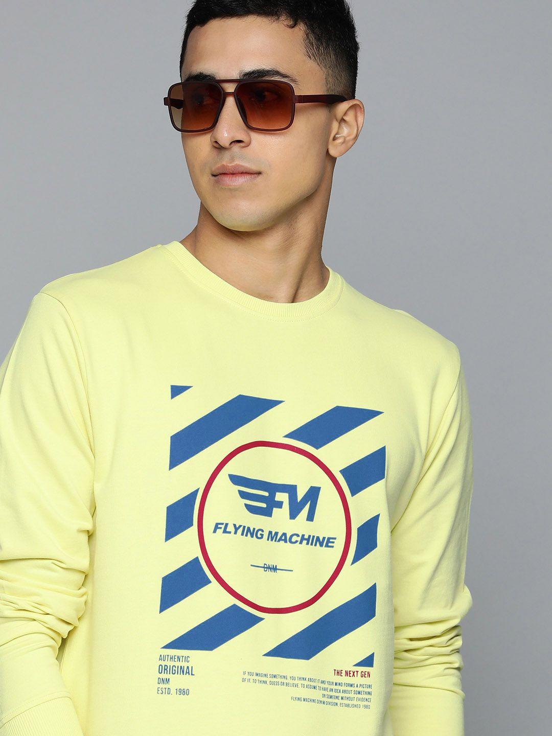 flying machine men yellow printed pure cotton sweatshirt