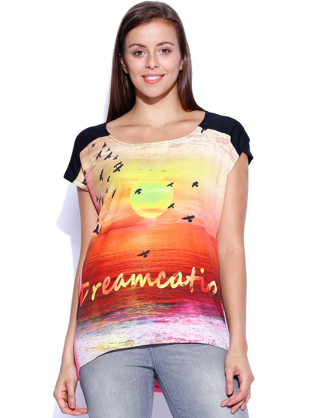 flying machine multicoloured printed top