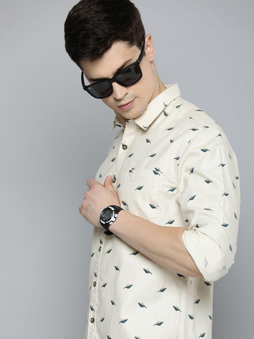 flying machine pure cotton slim fit printed casual shirt