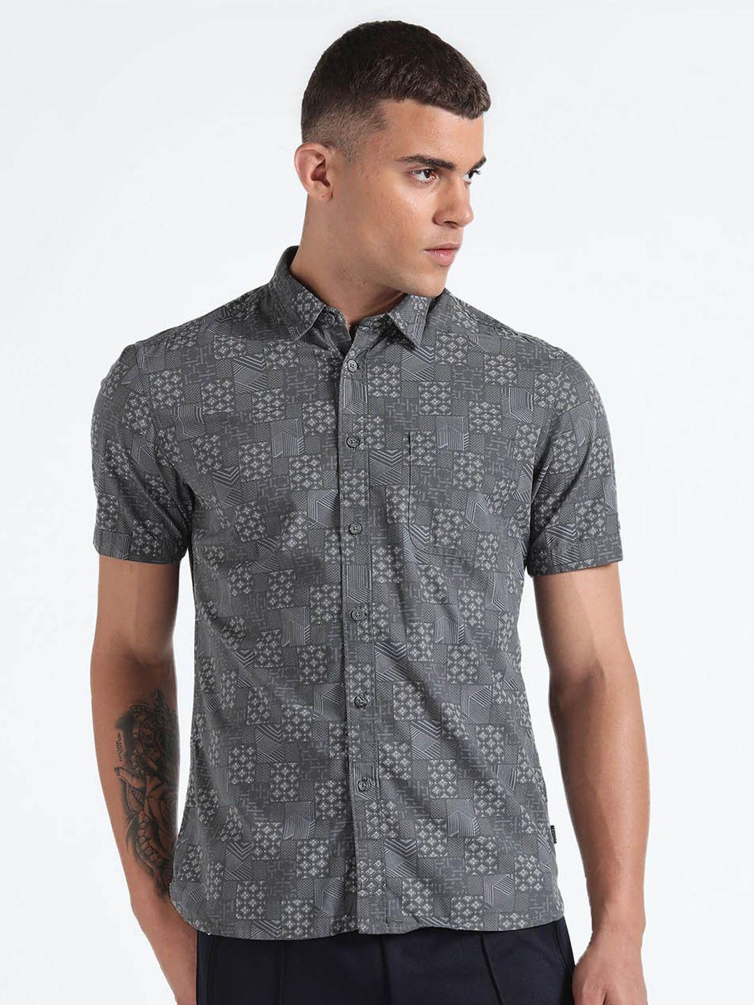 flying machine slim fit geometric printed pure cotton casual shirt