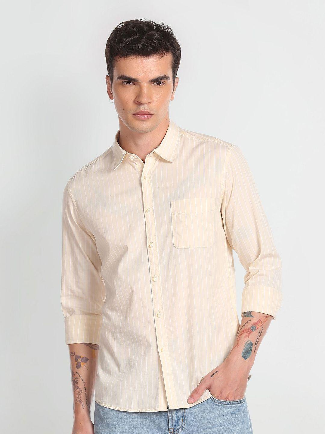 flying machine slim fit striped opaque casual pure cotton shirt