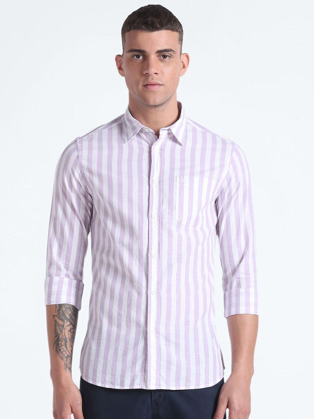 flying machine slim fit vertical stripes pure cotton casual shirt