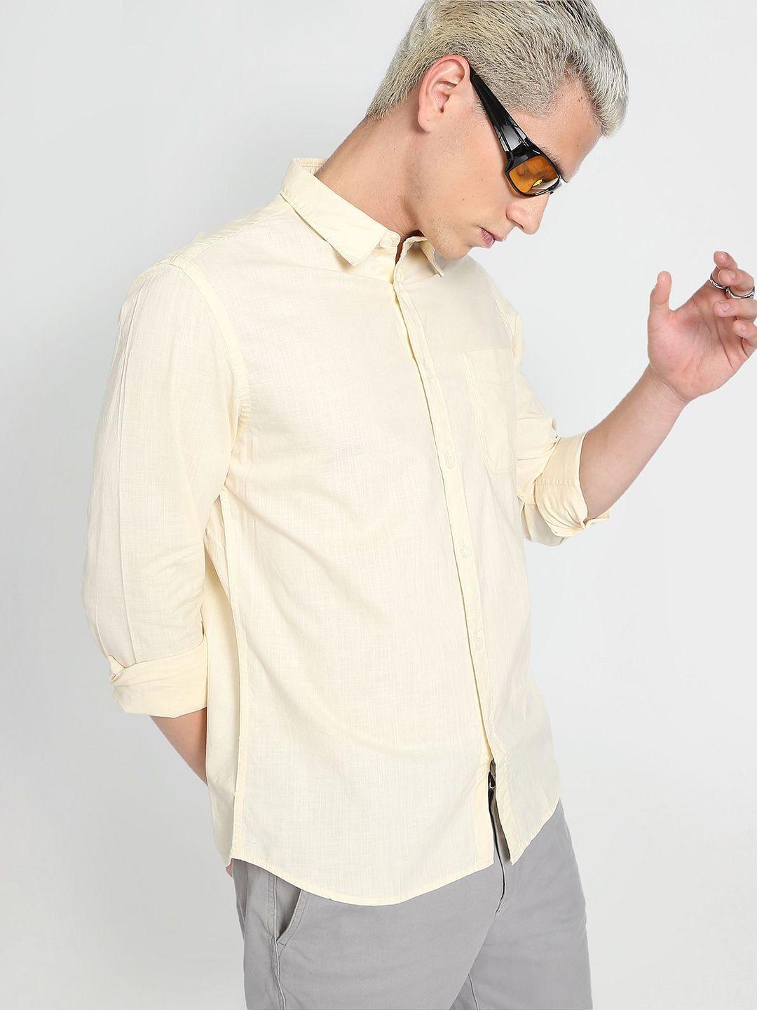 flying machine spread collar pure cotton slim fit casual shirt