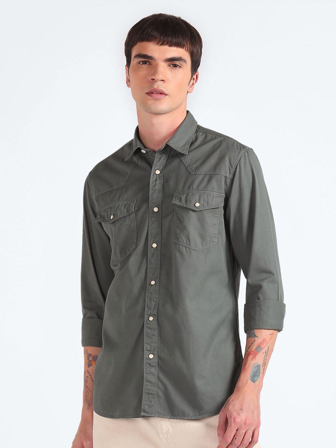 flying machine spread collar regular fit cotton casual shirt