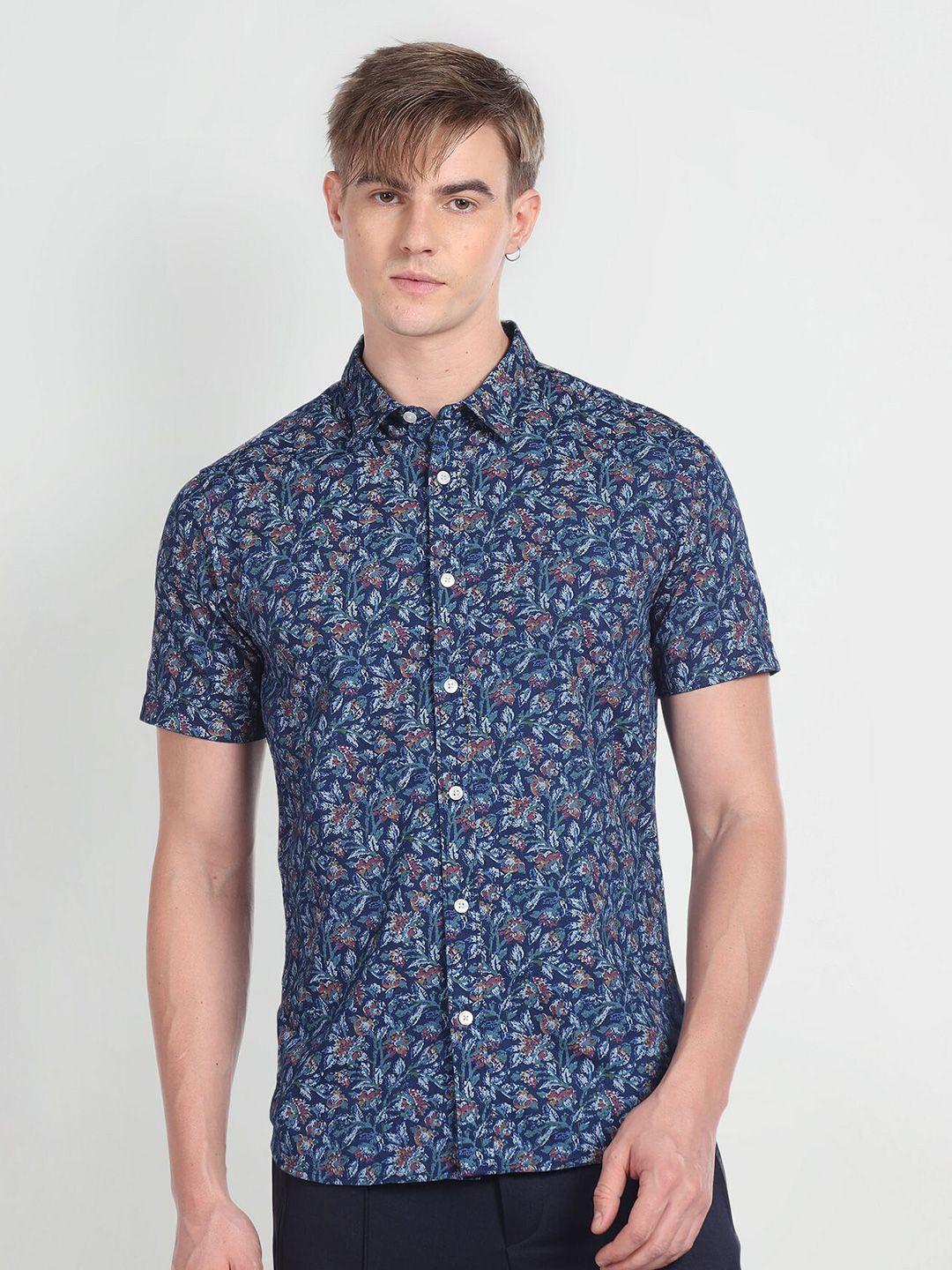 flying machine spread collar slim fit floral printed casual shirt