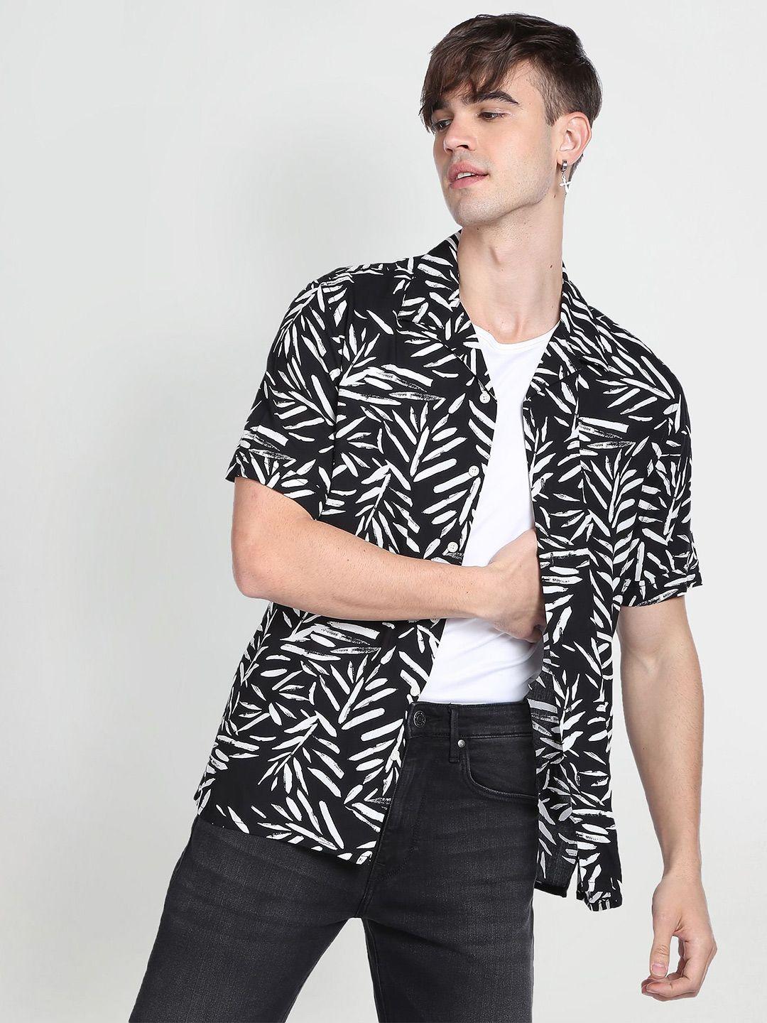 flying machine spread collar slim fit tropical printed casual shirt