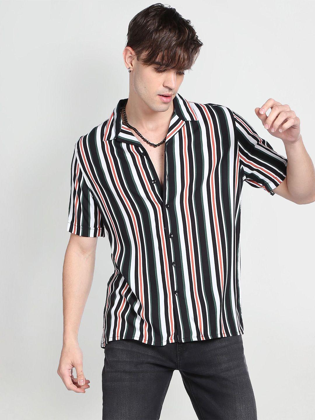 flying machine spread collar slim fit vertical stripe casual shirt