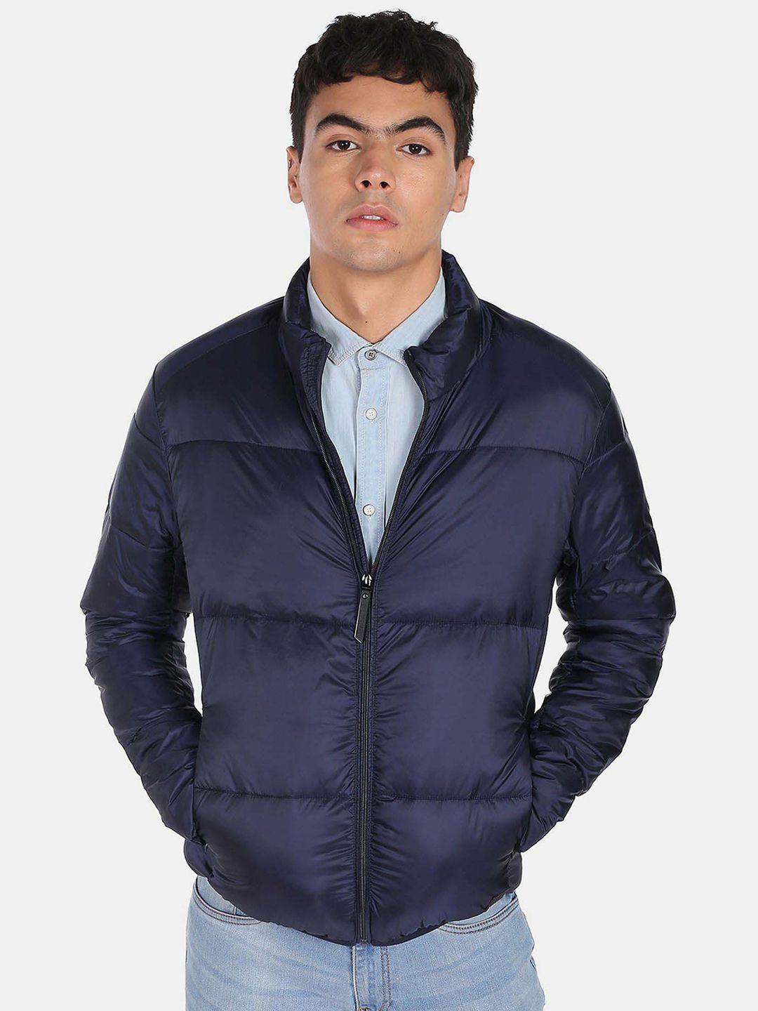 flying machine stand collar quilted jacket