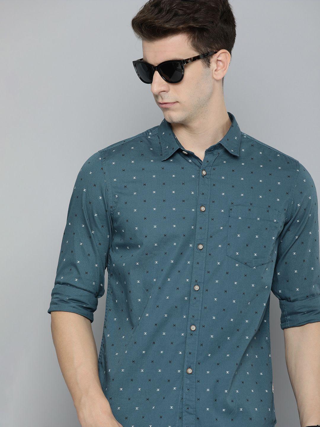 flying machine standard slim fit printed pure cotton casual shirt