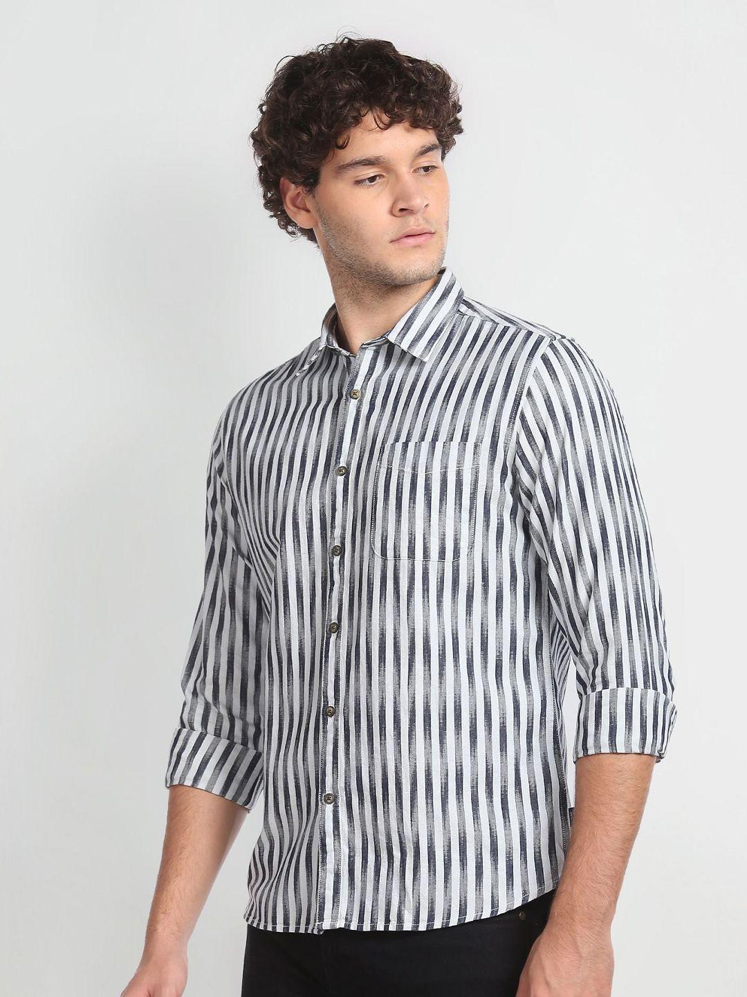 flying machine striped pure cotton casual shirt