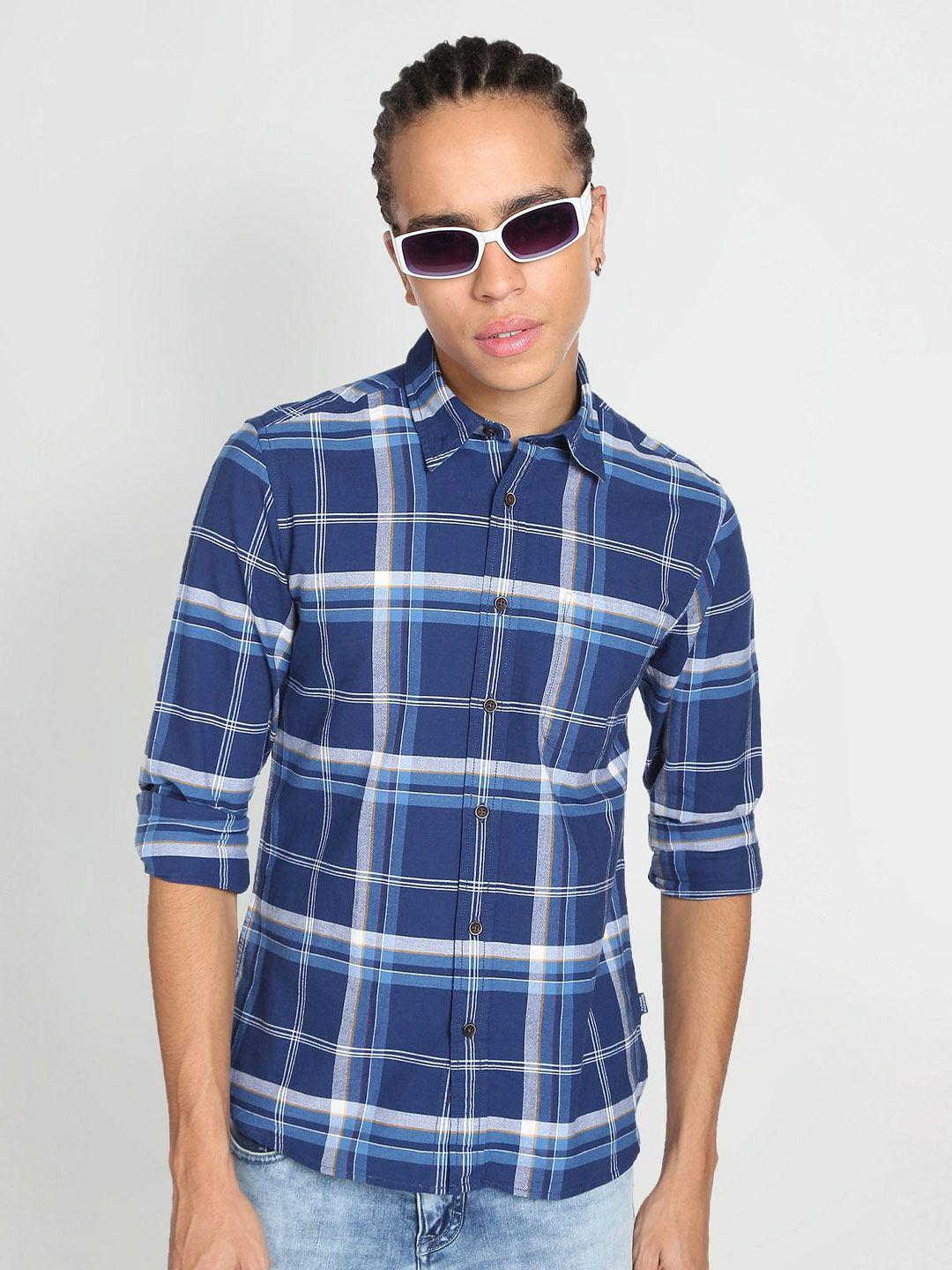 flying machine tartan check cotton slim fit casual shirt