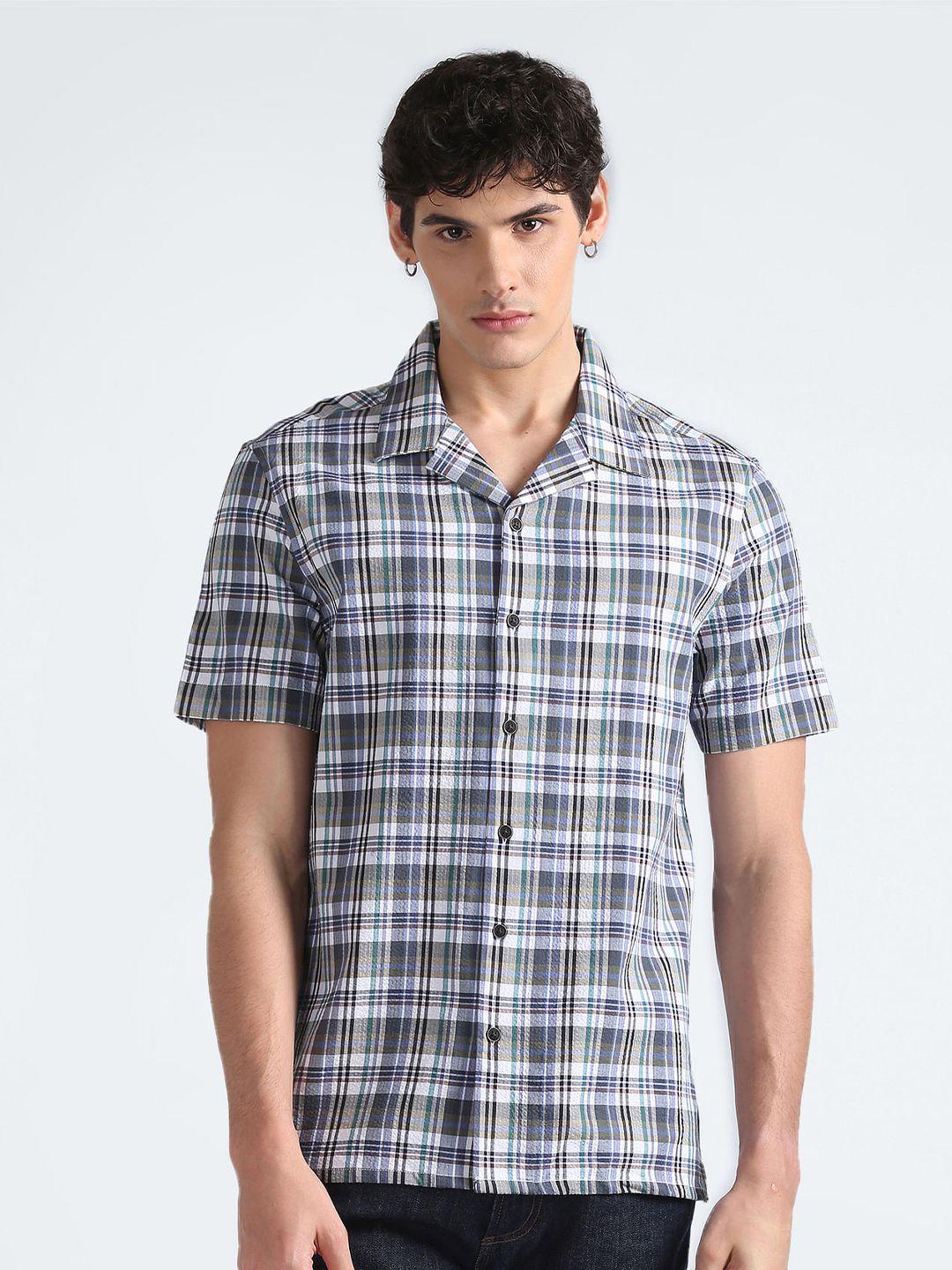 flying machine tartan checked pure cotton casual shirt